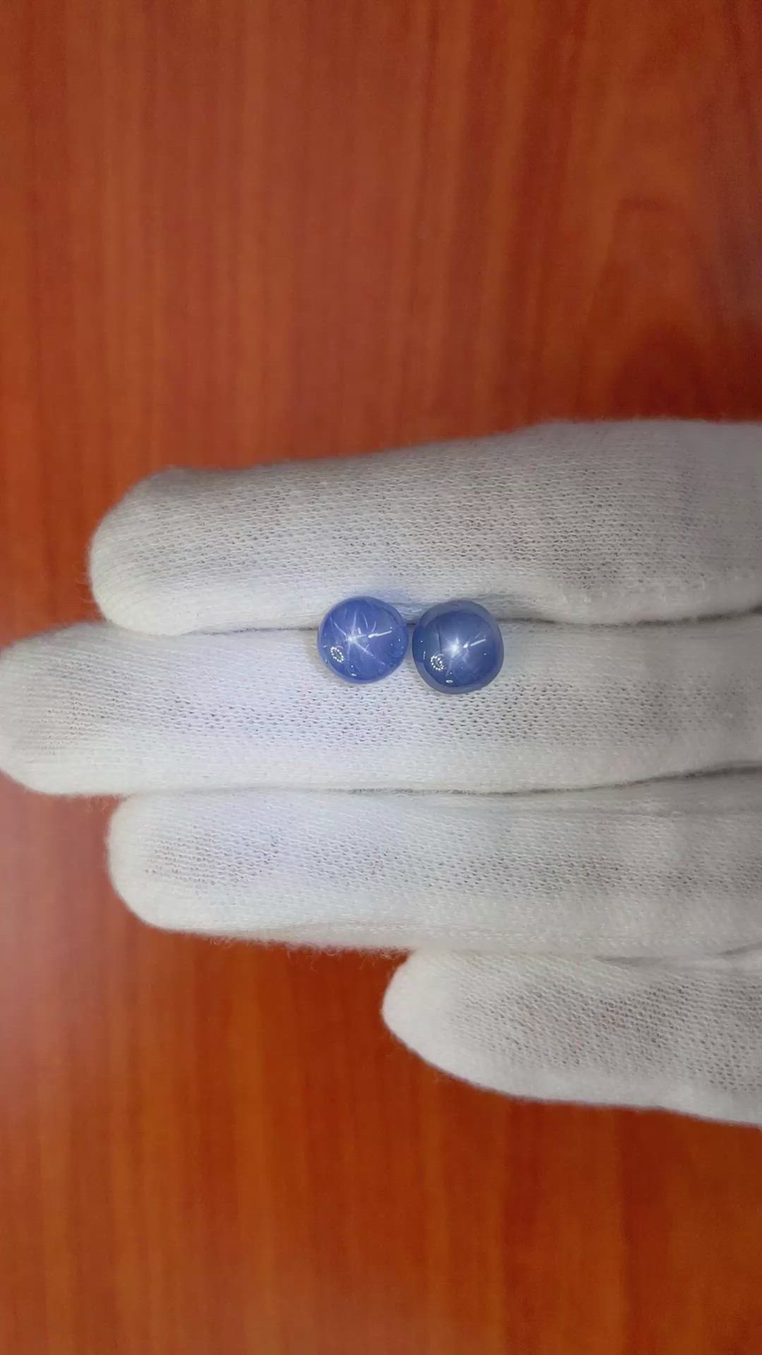 6.97&nbsp;Ct.Tw.Total Carat Weight Blue Star Sapphire Pair from Burma (Myanmar) Size Video