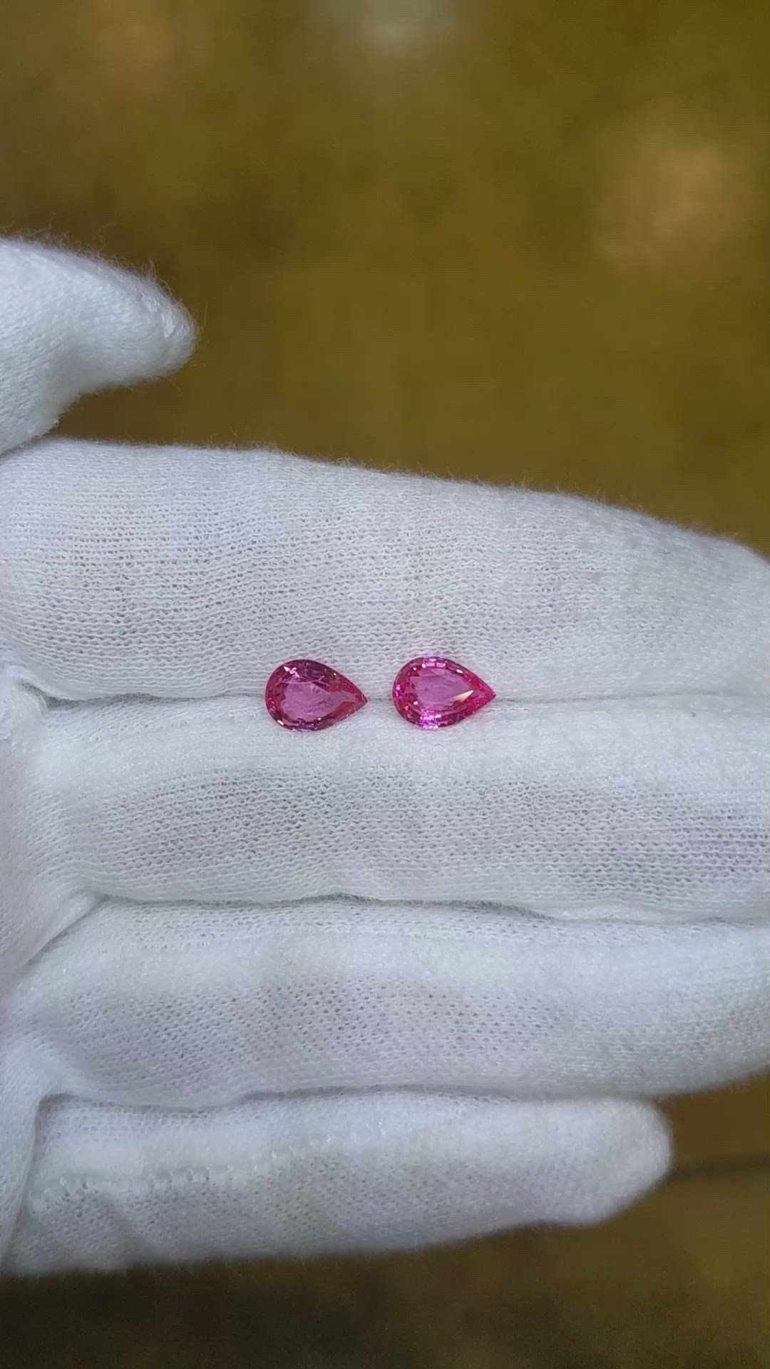 2.10 Ct.Tw.Total Carat Weight Pink Sapphire Pair from Ceylon (Sri Lanka) Size Video