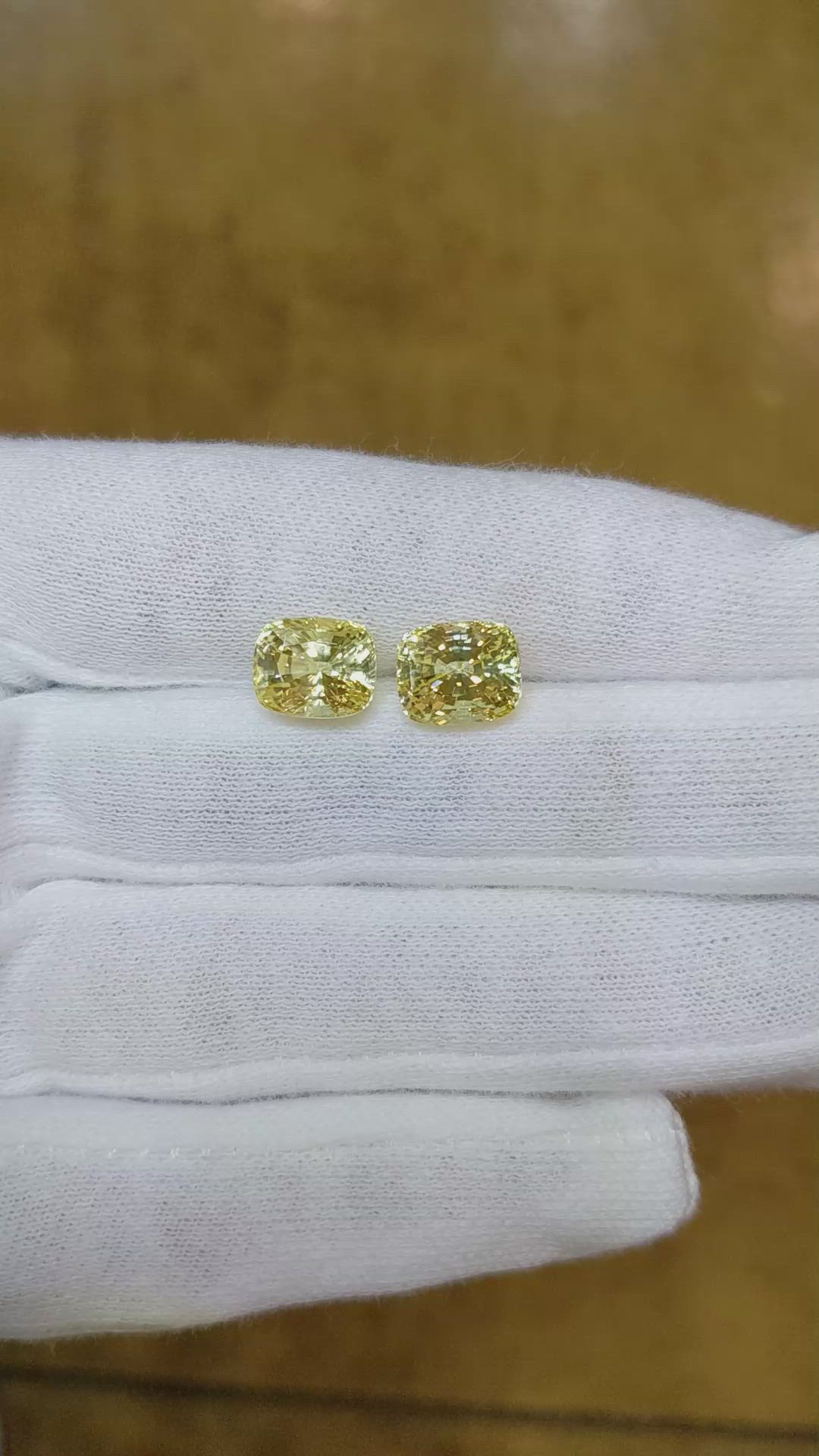 8.07 Ct.Tw.Total Carat Weight Yellow Sapphire Pair from Ceylon (Sri Lanka) Size Video