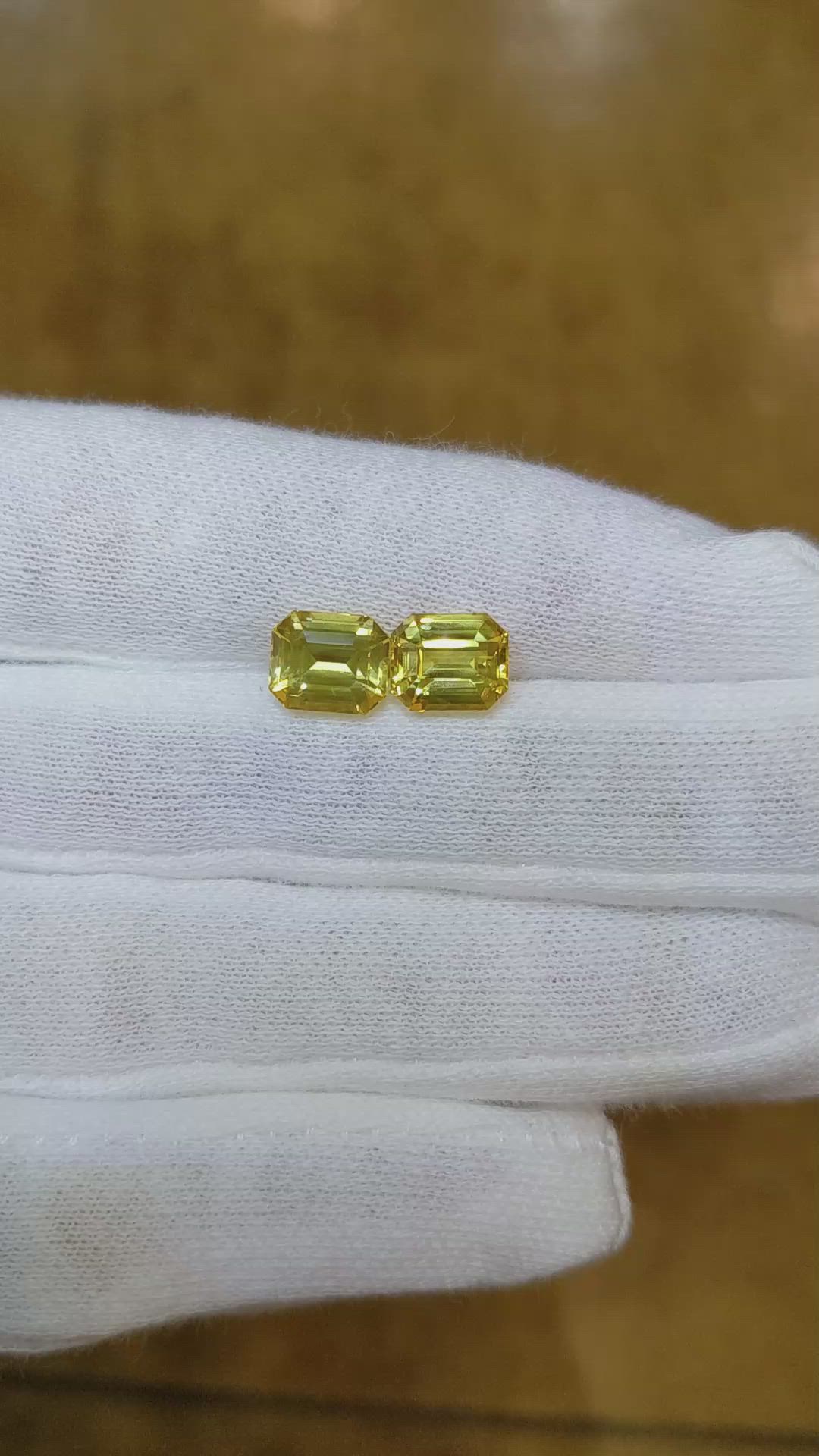 5.21 Ct.Tw.Total Carat Weight Yellow Sapphire Pair from Ceylon (Sri Lanka) Size Video