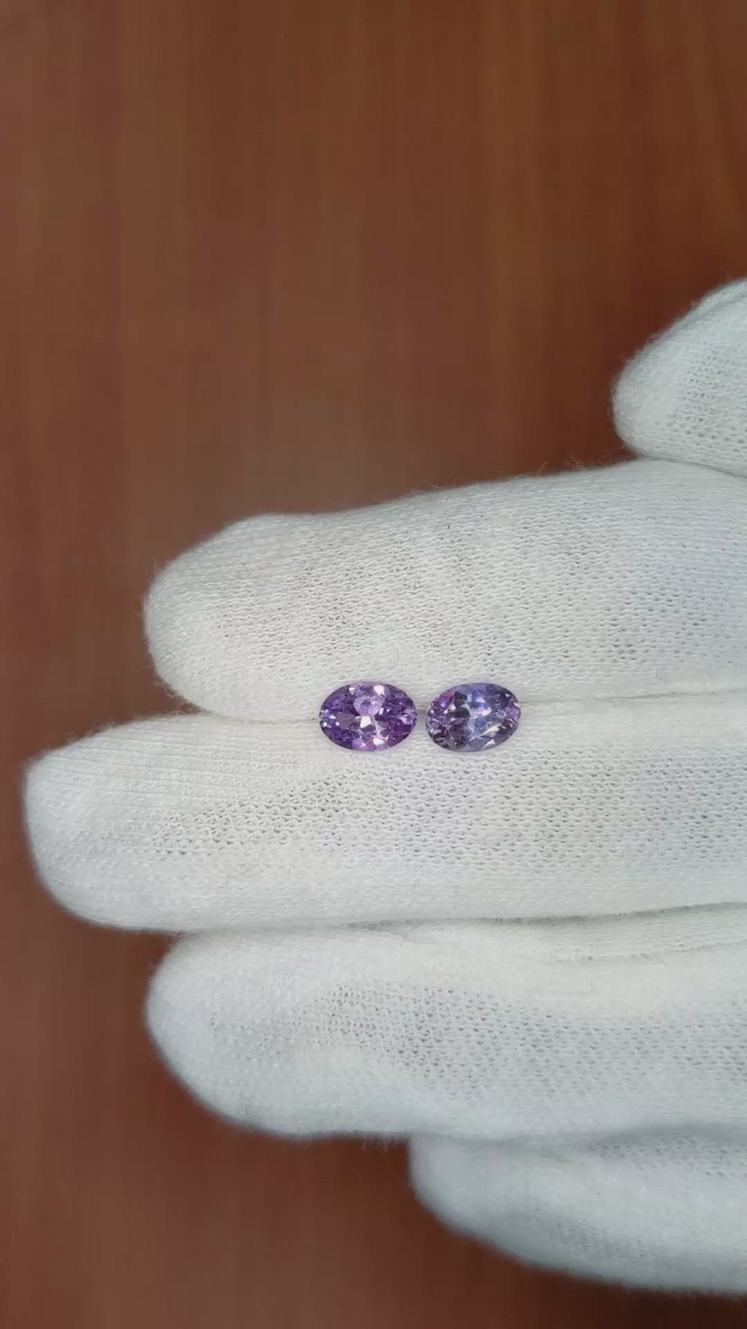 1.64 Ct.Tw.Total Carat Weight Purple Sapphire Pair from Ceylon (Sri Lanka) Size Video