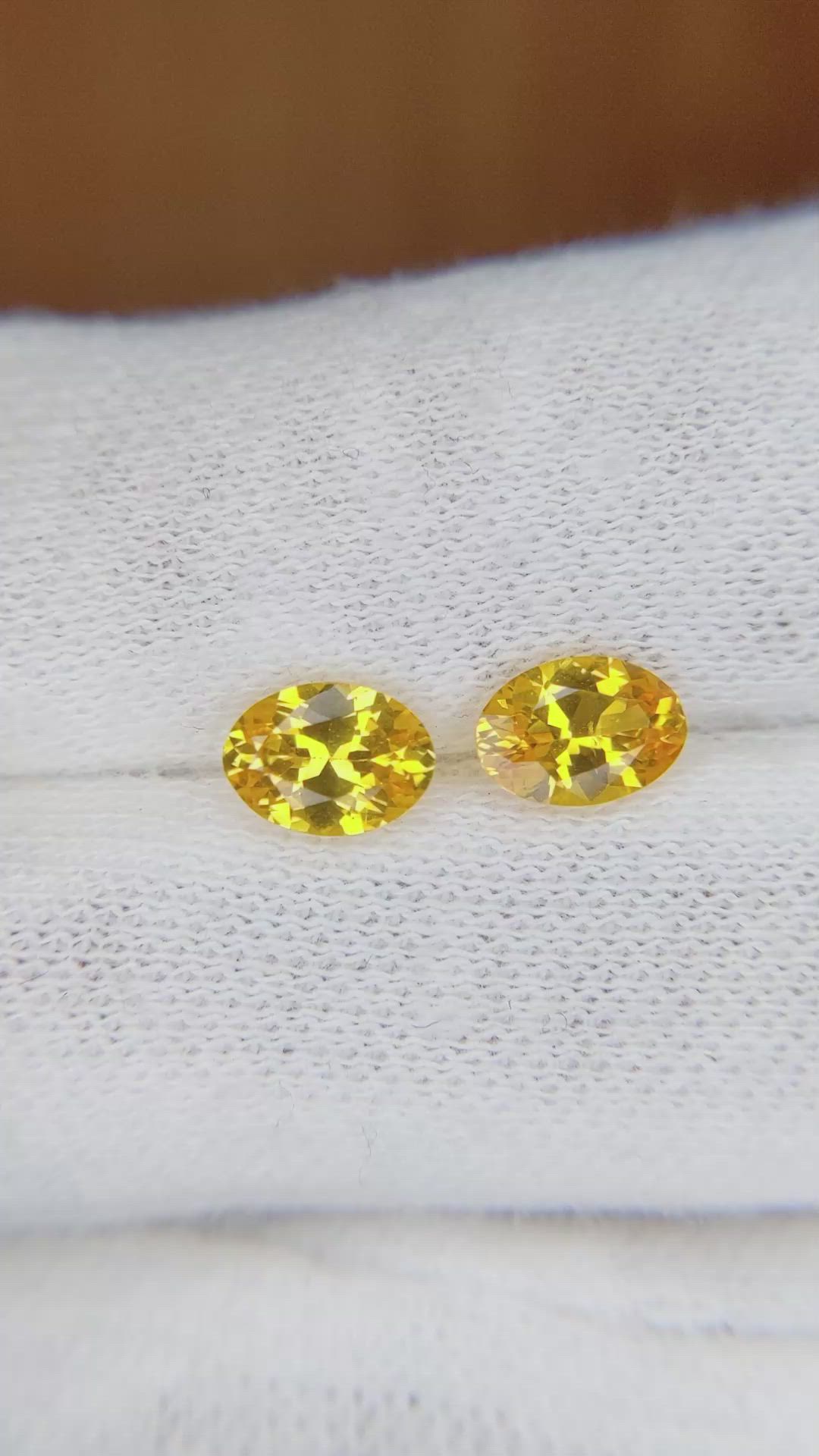 1.71 Ct.Tw.Total Carat Weight Yellow Sapphire Pair from Ceylon (Sri Lanka) Size Video
