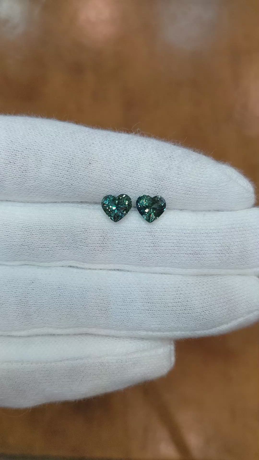 2.74 Ct.Tw.Total Carat Weight Bluish Green Sapphire Pair from Madagascar Size Video