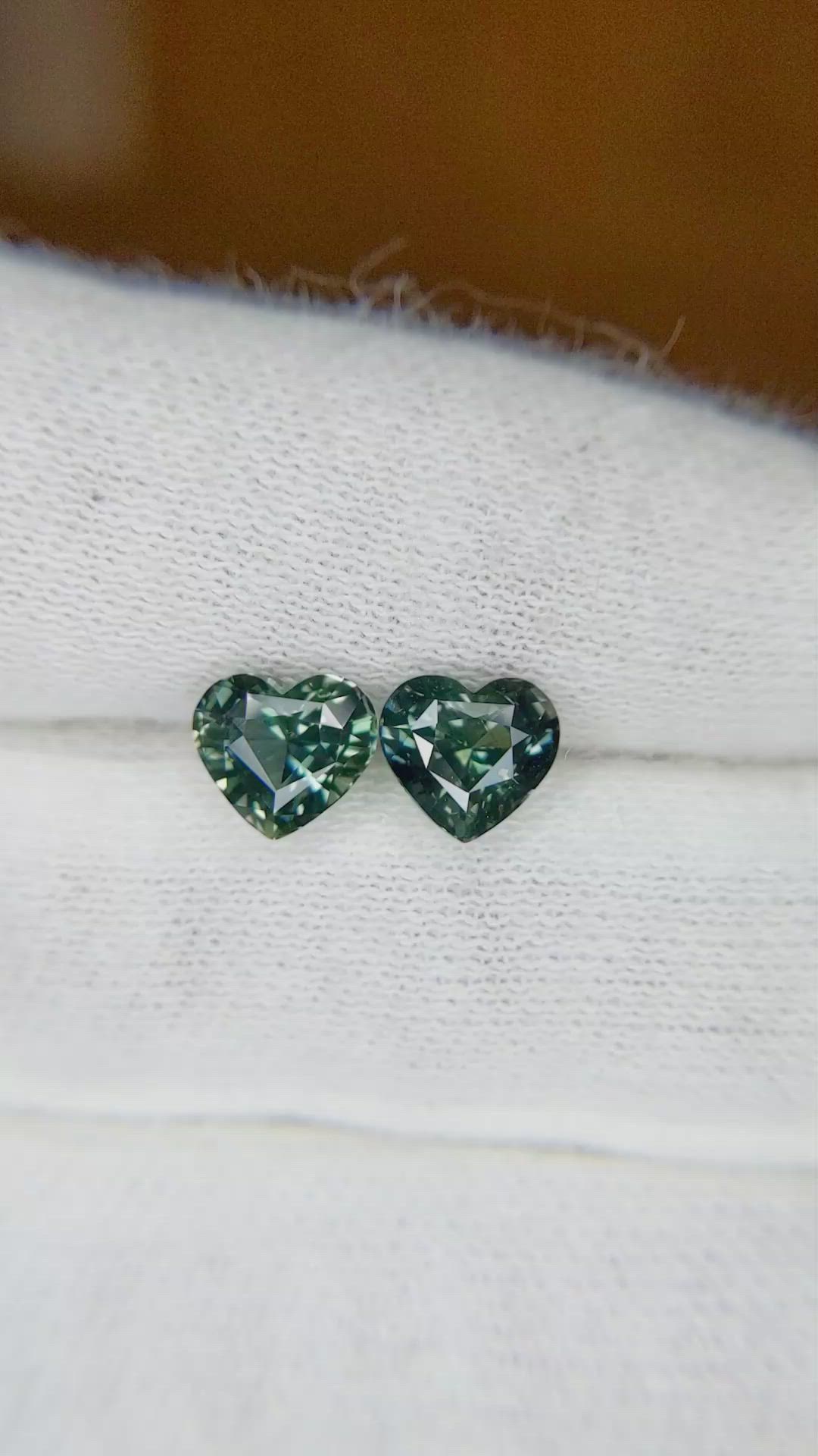 2.74 Ct.Tw.Total Carat Weight Bluish Green Sapphire Pair from Madagascar Size Video