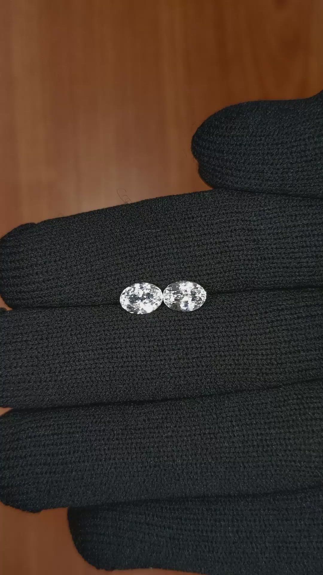 2.07 Ct.Tw.Total Carat Weight White Sapphire Pair from Ceylon (Sri Lanka) Size Video