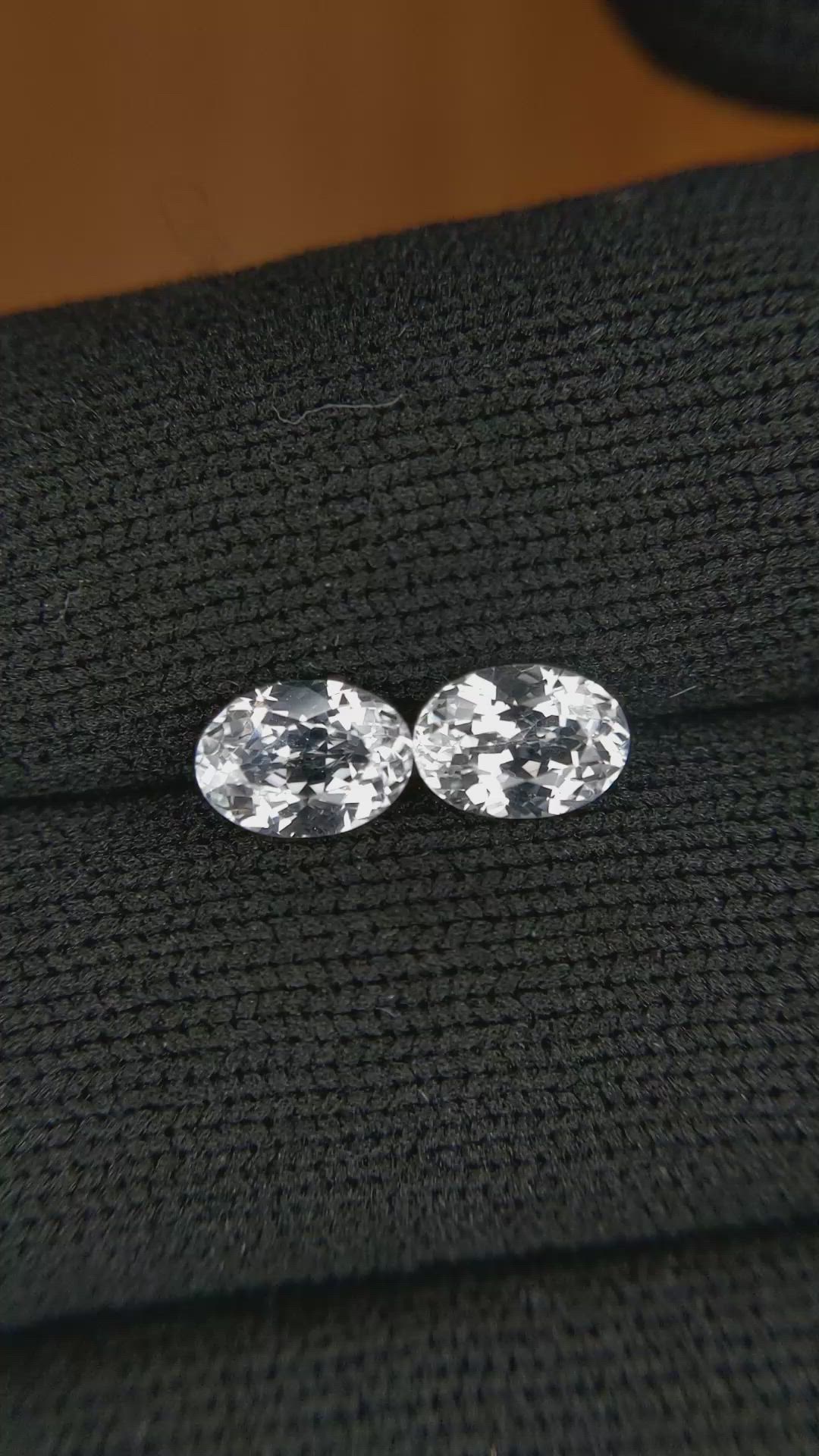 2.07 Ct.Tw.Total Carat Weight White Sapphire Pair from Ceylon (Sri Lanka) Size Video
