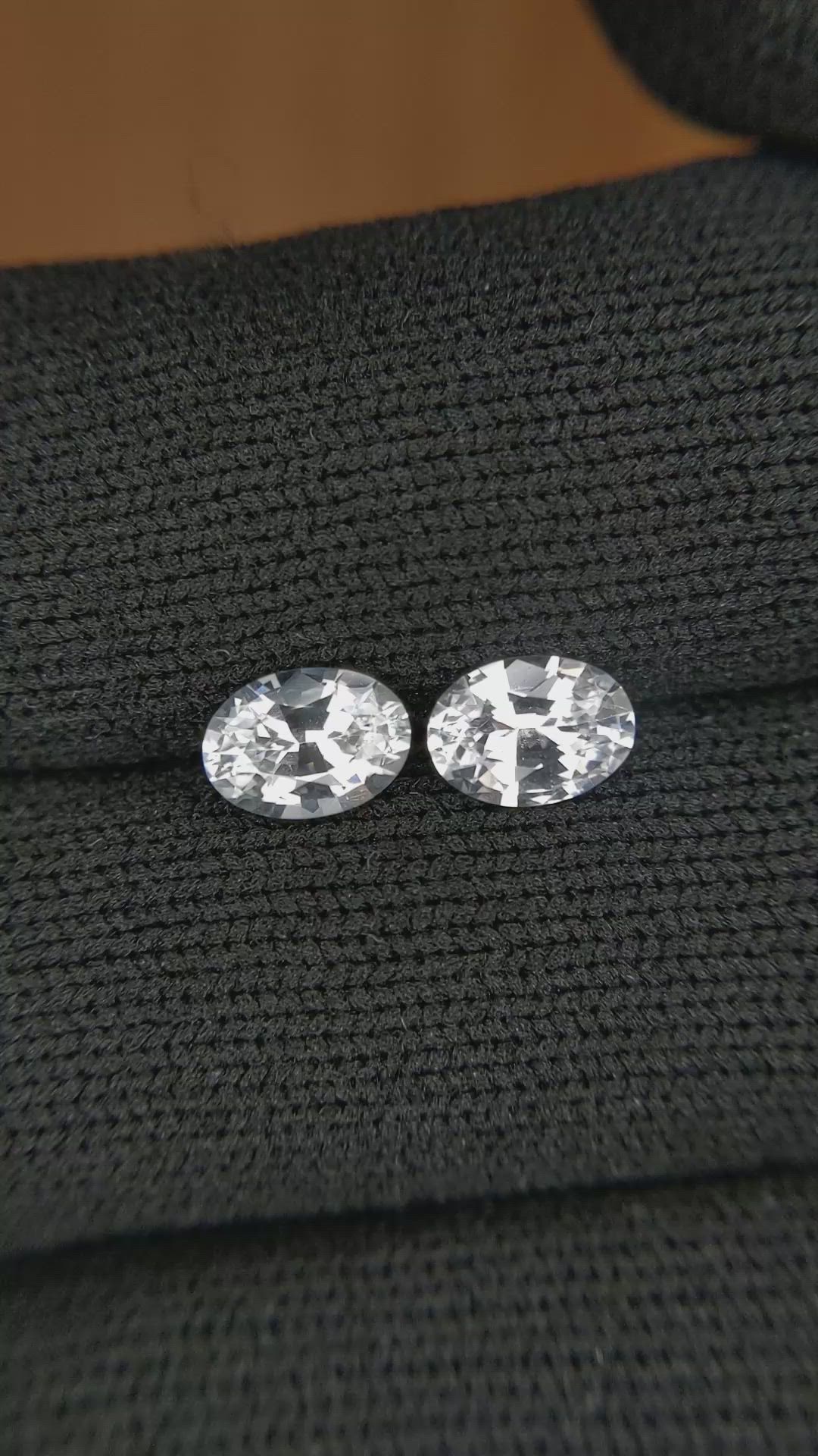 1.81 Ct.Tw.Total Carat Weight White Sapphire Pair from Ceylon (Sri Lanka) Size Video
