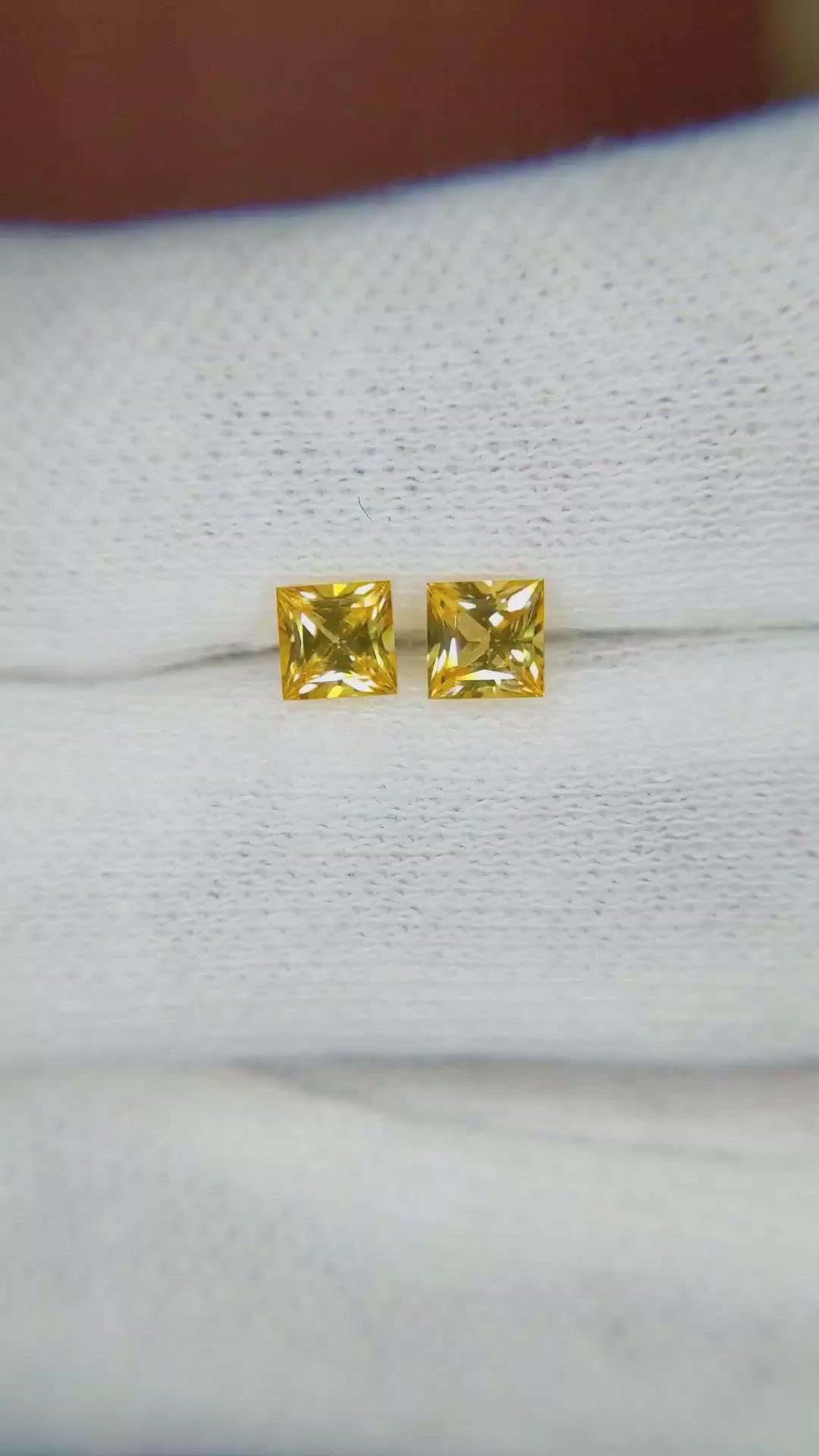 0.77&nbsp;Ct.Tw.Total Carat Weight Yellow Sapphire Pair from Ceylon (Sri Lanka) Size Video