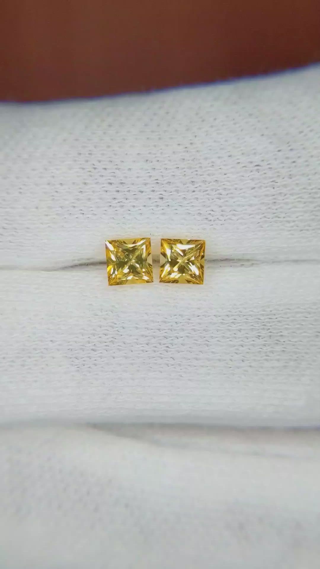 0.80 Ct.Tw.Total Carat Weight Yellow Sapphire Pair from Ceylon (Sri Lanka) Size Video