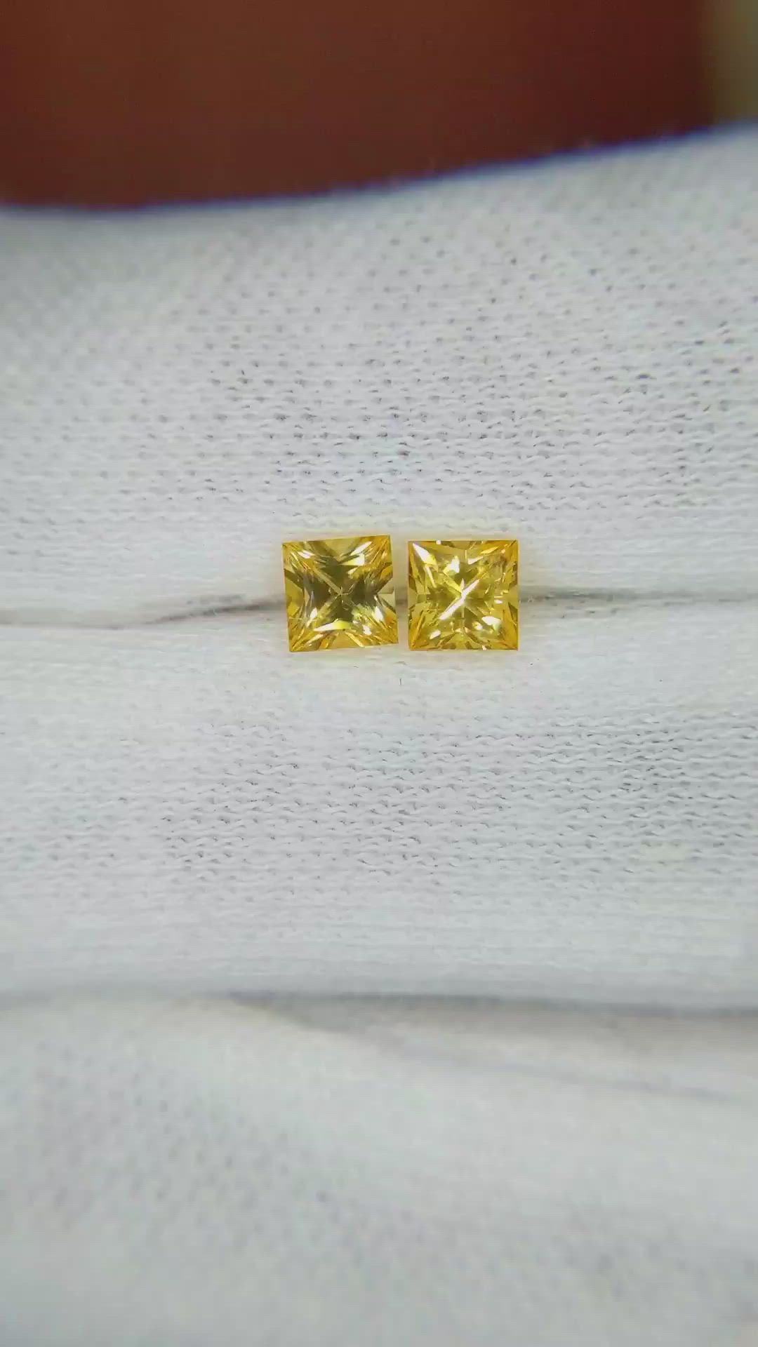 0.84 Ct.Tw.Total Carat Weight Yellow Sapphire Pair from Ceylon (Sri Lanka) Size Video