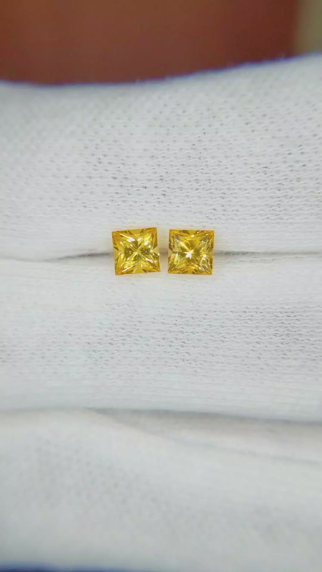 0.85 Ct.Tw.Total Carat Weight Yellow Sapphire Pair from Ceylon (Sri Lanka) Size Video