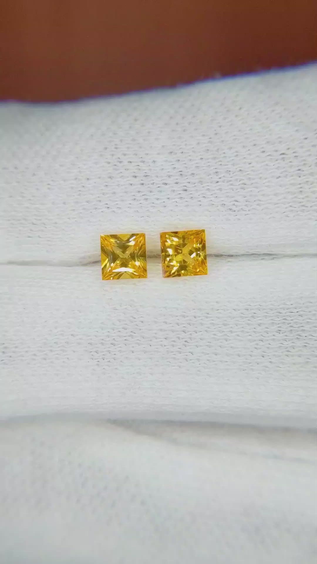 0.85&nbsp;Ct.Tw.Total Carat Weight Orangish Yellow Sapphire Pair from Ceylon (Sri Lanka) Size Video