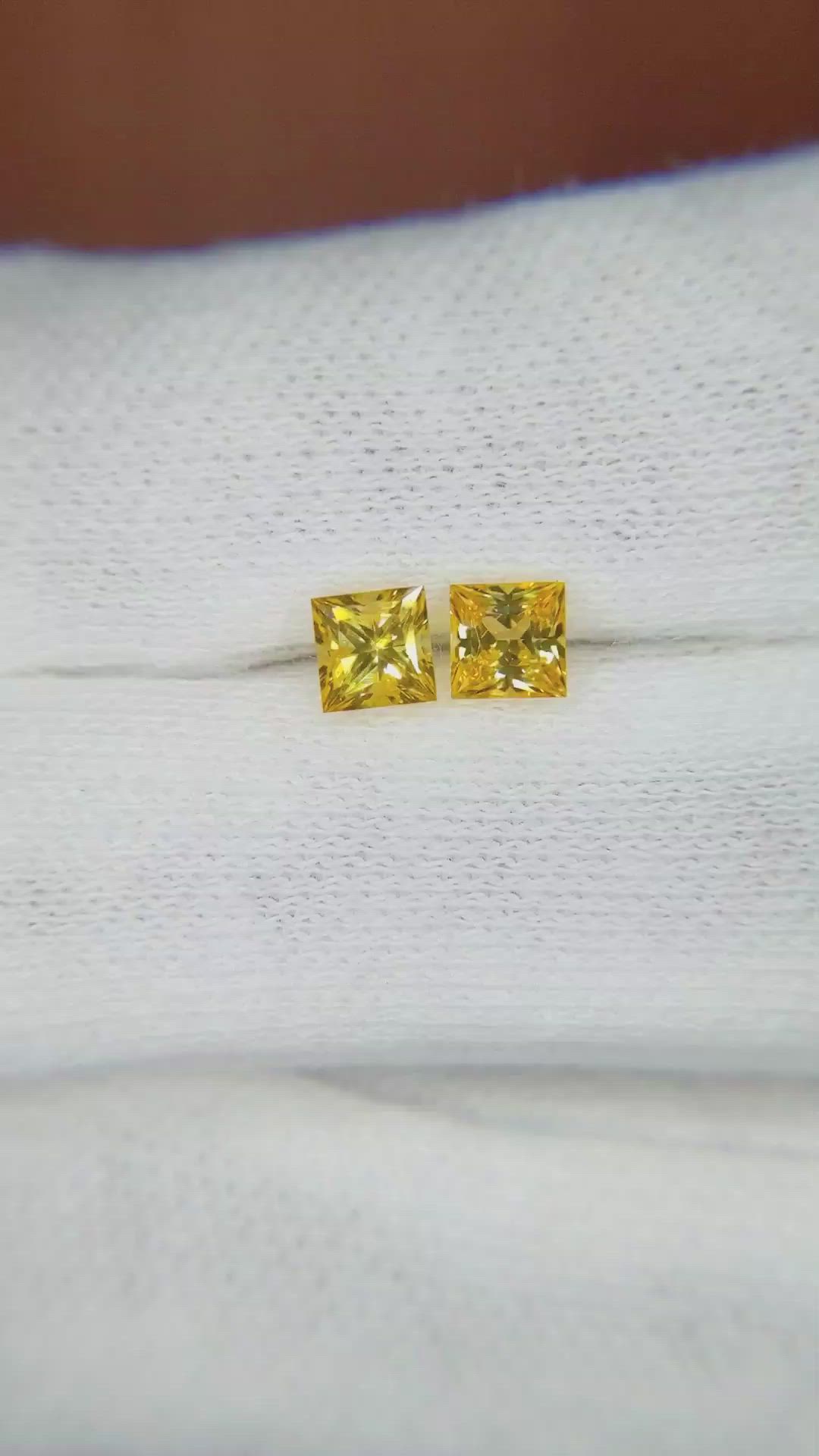 0.87 Ct.Tw.Total Carat Weight Yellow Sapphire Pair from Ceylon (Sri Lanka) Size Video