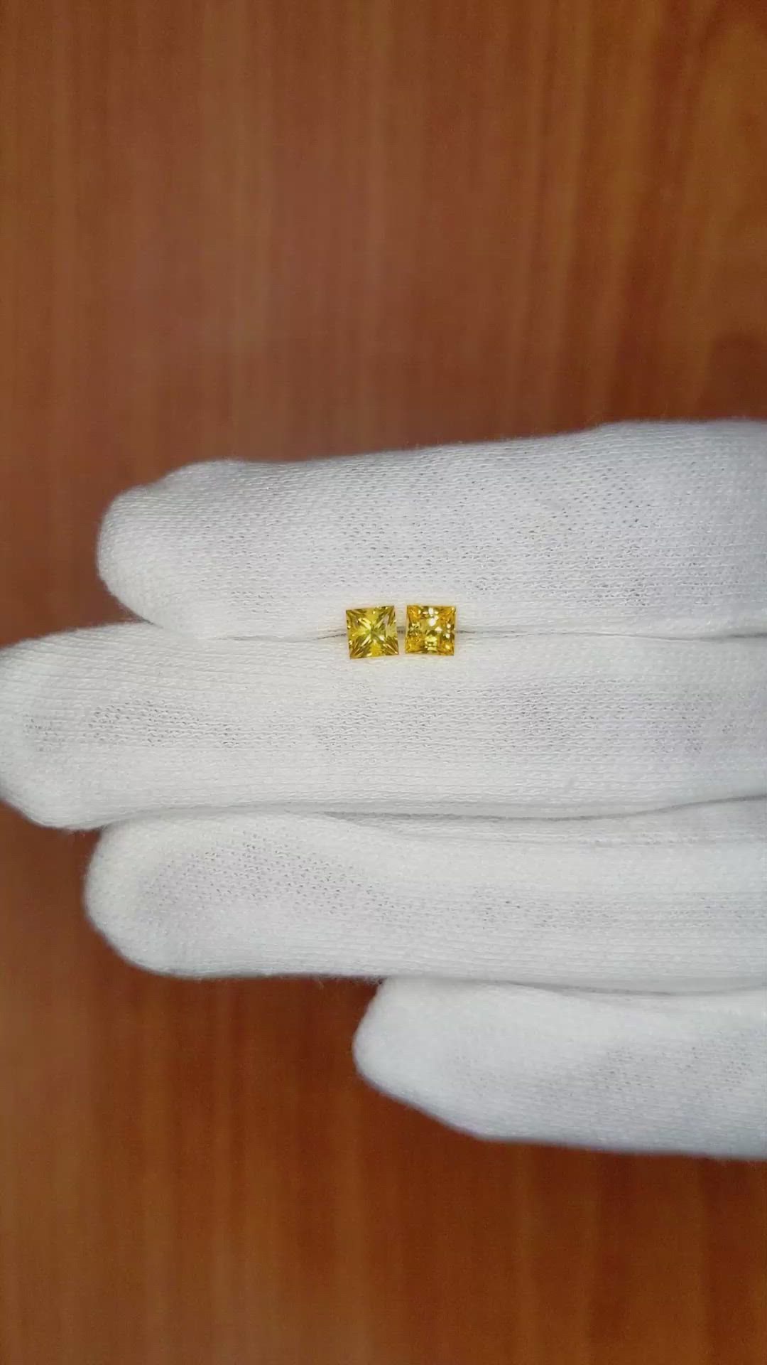 0.87 Ct.Tw.Total Carat Weight Yellow Sapphire Pair from Ceylon (Sri Lanka) Size Video