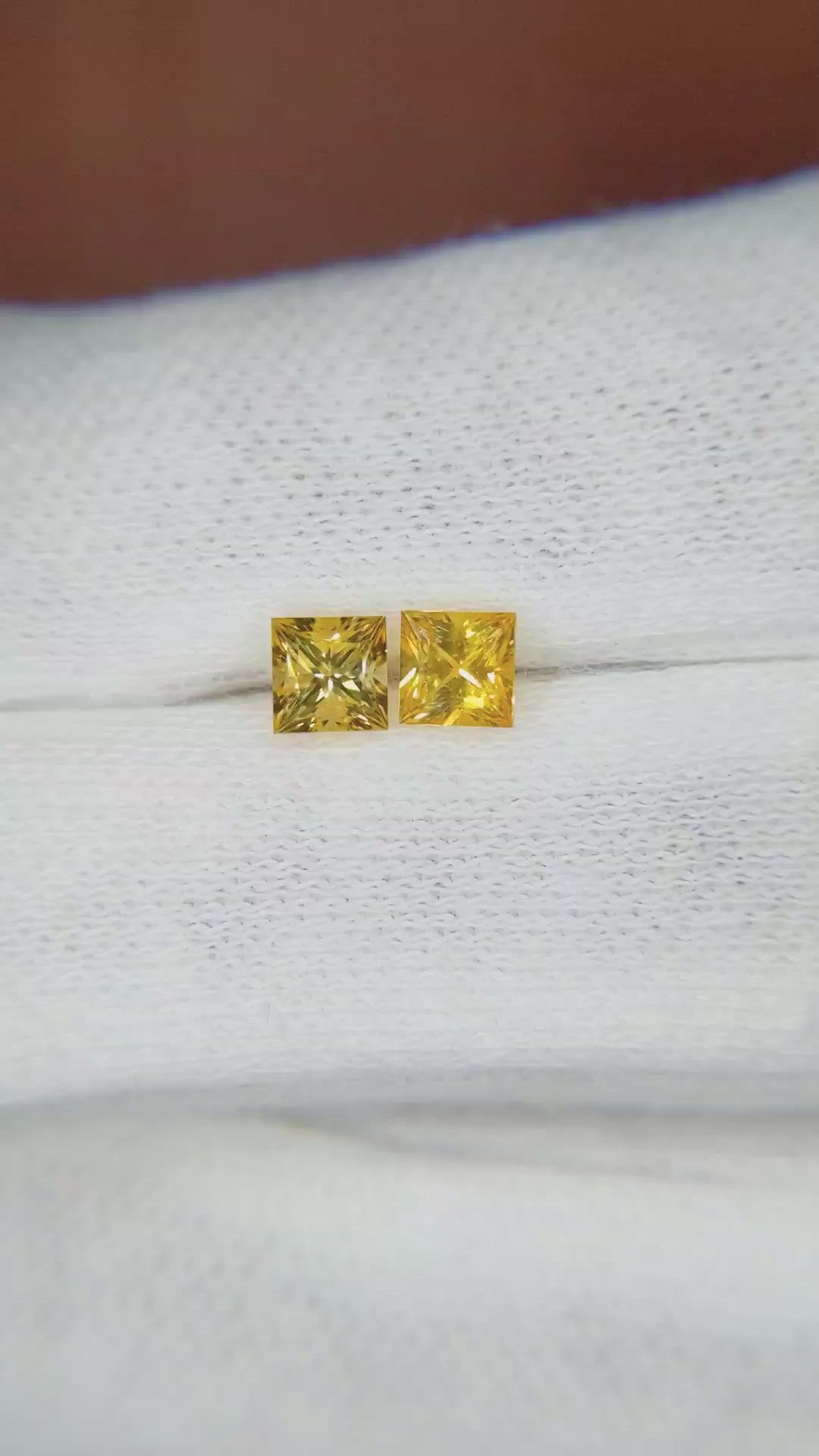 0.88 Ct.Tw.Total Carat Weight Yellow Sapphire Pair from Ceylon (Sri Lanka) Size Video