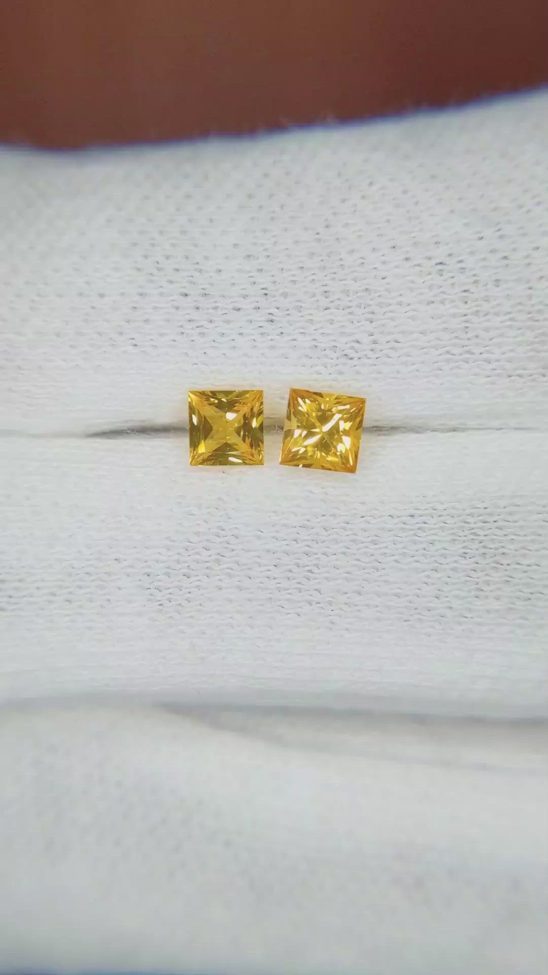 0.75 Ct.Tw.Total Carat Weight Orangish Yellow Sapphire Pair from Ceylon (Sri Lanka) Size Video