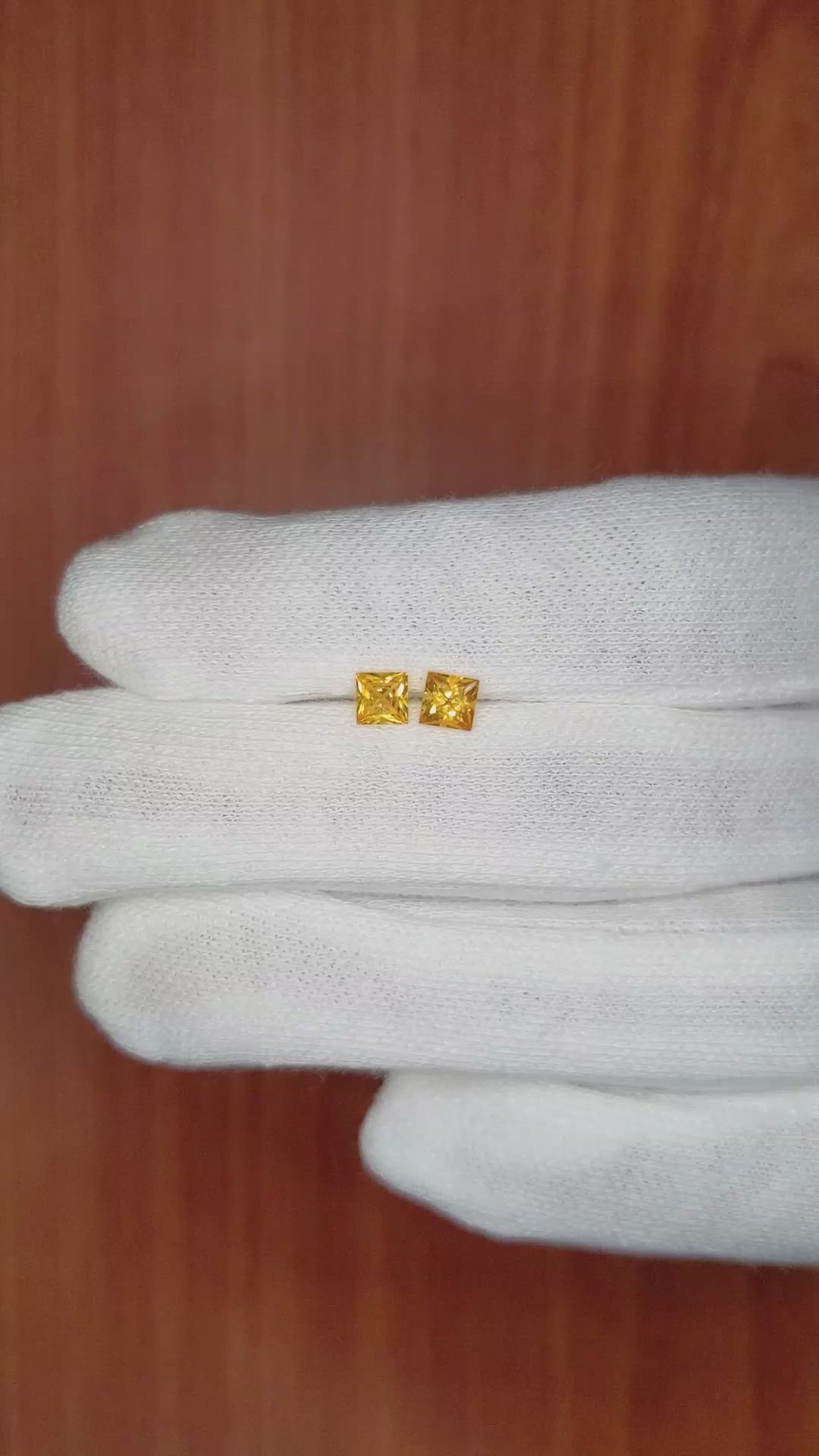 0.75 Ct.Tw.Total Carat Weight Orangish Yellow Sapphire Pair from Ceylon (Sri Lanka) Size Video