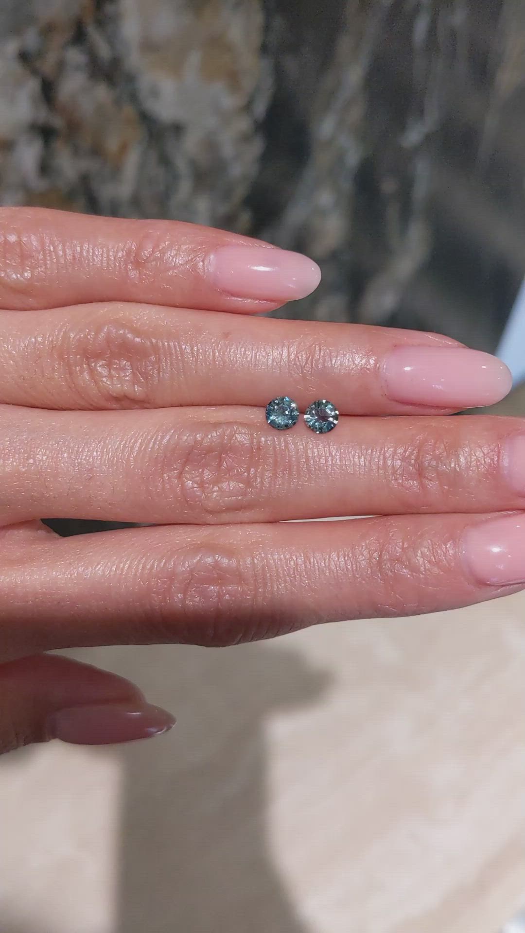 0.87 Ct.Tw.Total Carat Weight Bluish Green Sapphire Pair from Ceylon (Sri Lanka) Size Video