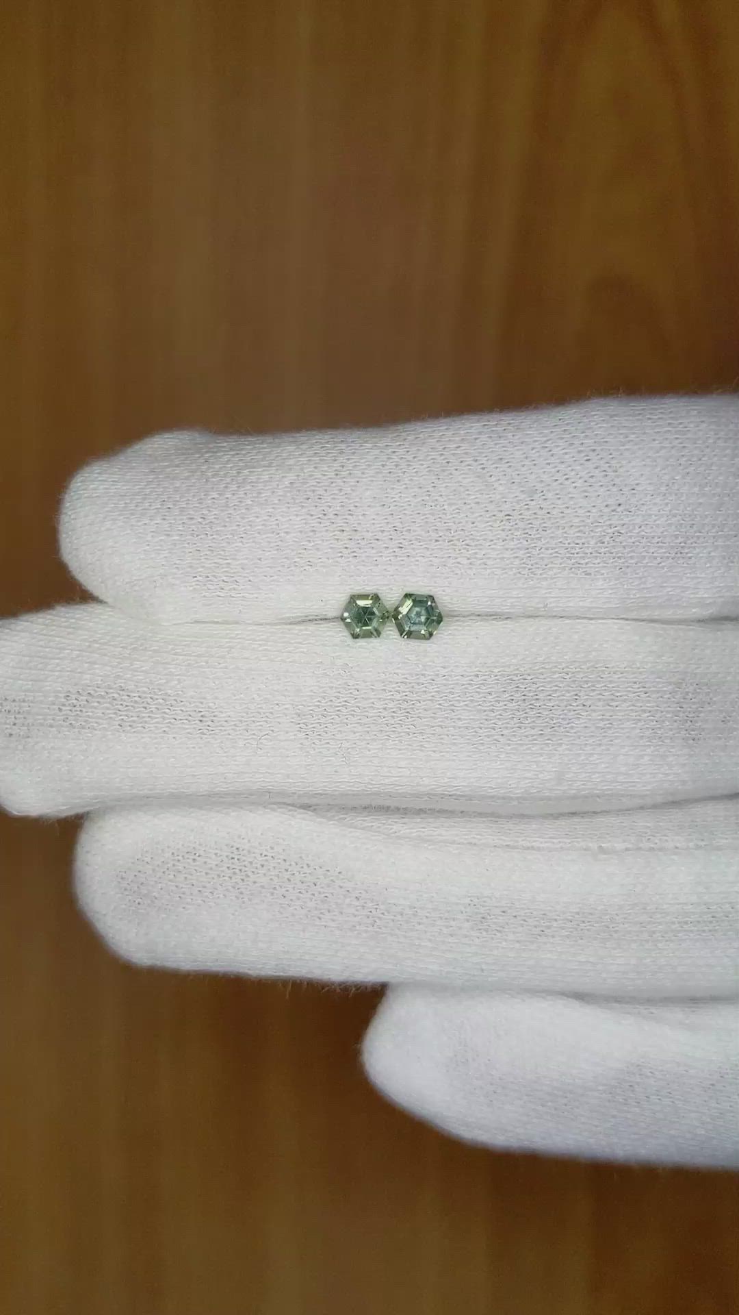 0.55 Ct.Tw.Total Carat Weight Green Sapphire Pair from Ceylon (Sri Lanka) Size Video