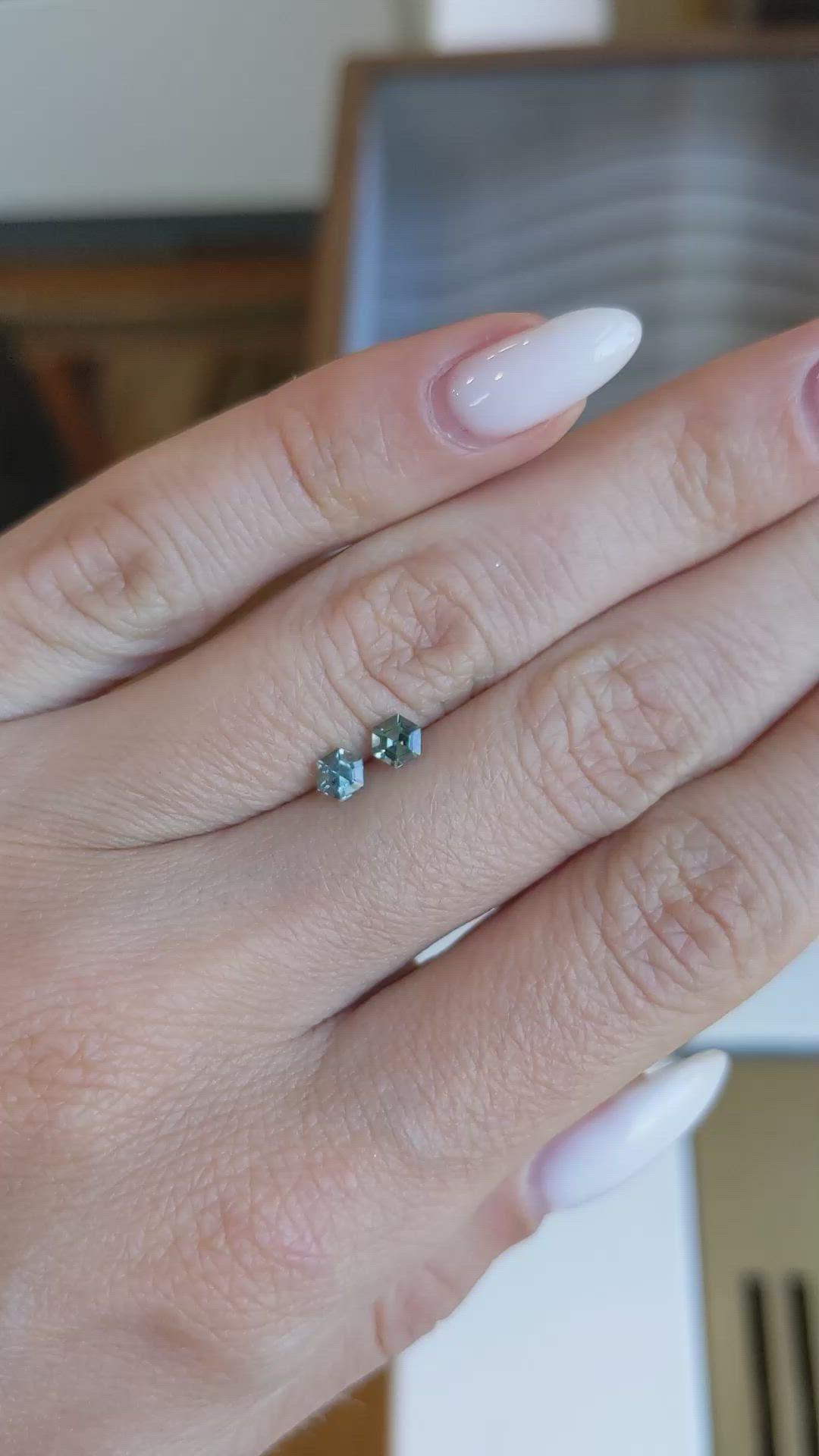 0.55 Ct.Tw.Total Carat Weight Green Sapphire Pair from Ceylon (Sri Lanka) Size Video