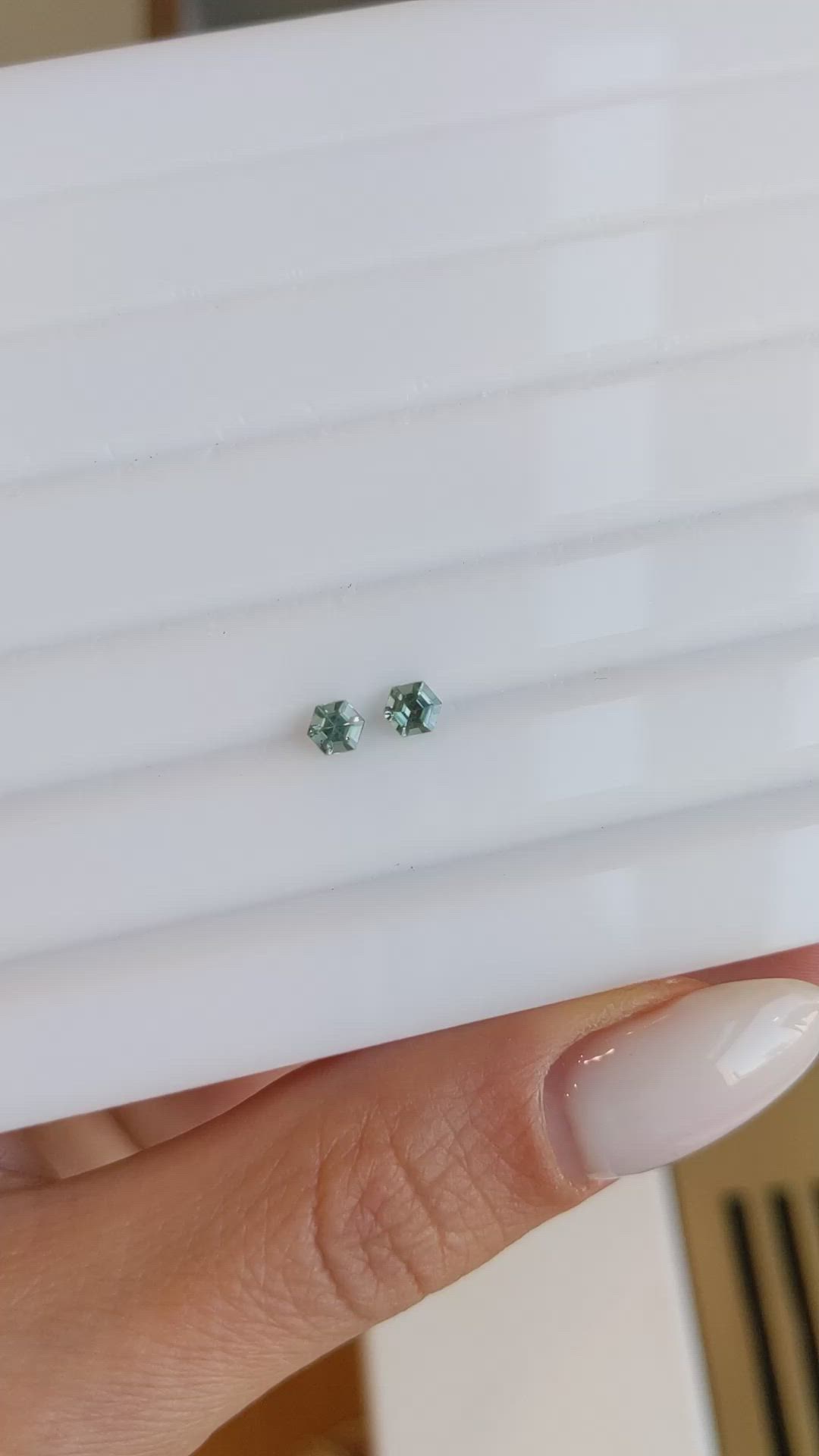0.55 Ct.Tw.Total Carat Weight Green Sapphire Pair from Ceylon (Sri Lanka) Size Video