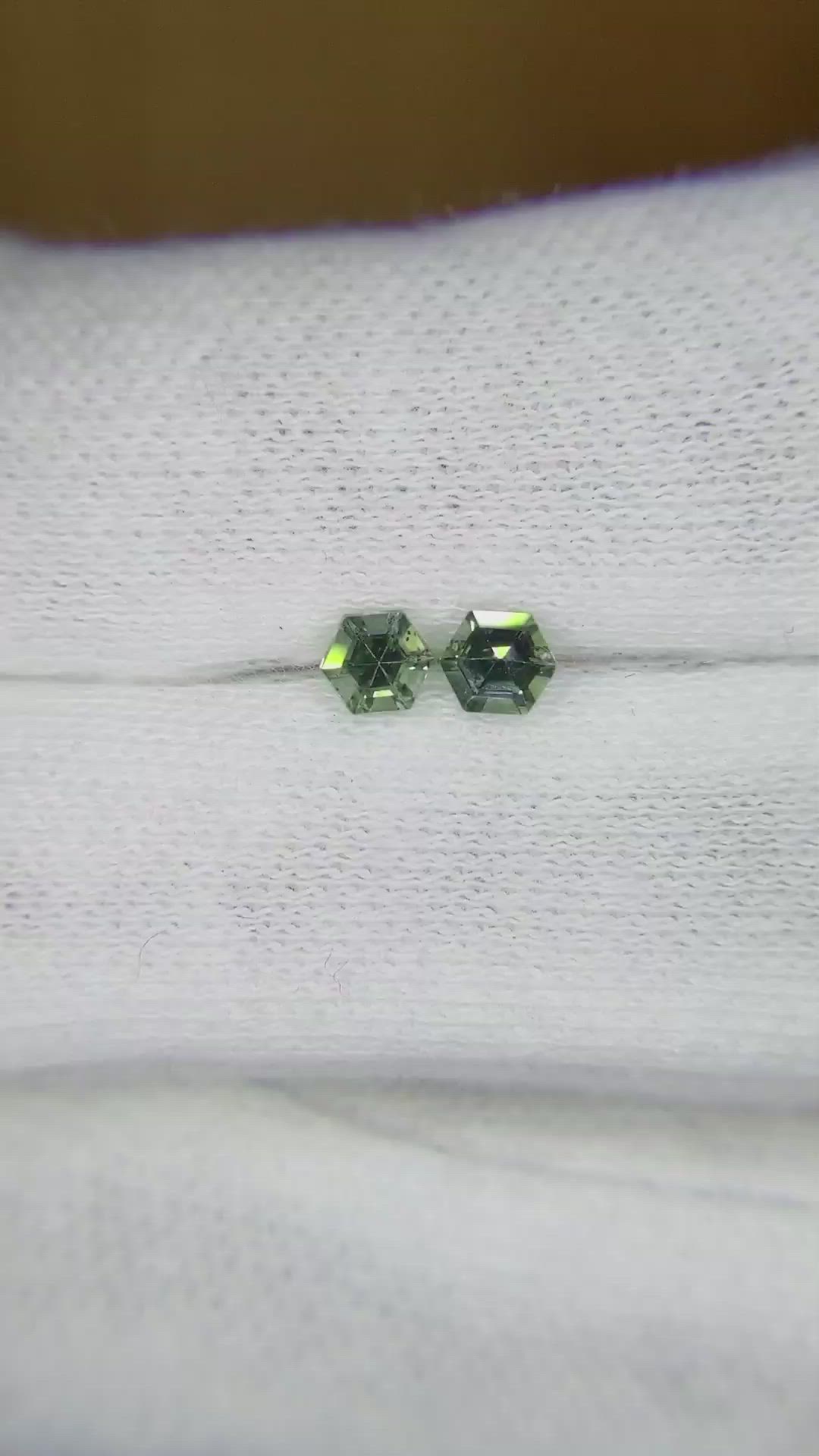 0.55 Ct.Tw.Total Carat Weight Green Sapphire Pair from Ceylon (Sri Lanka) Size Video