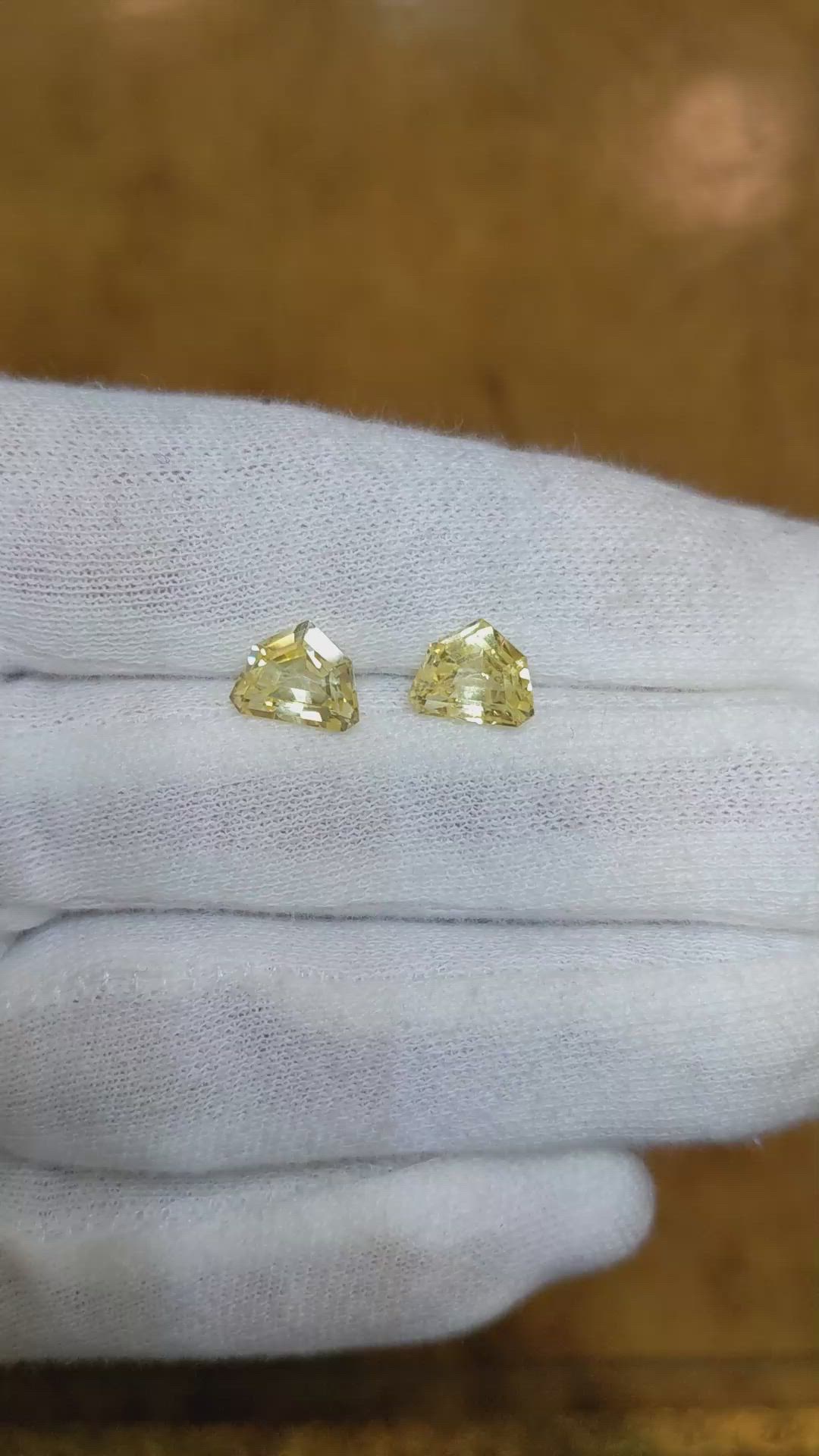 4.39 Ct.Tw.Total Carat Weight Yellow Sapphire Pair from Ceylon (Sri Lanka) Size Video