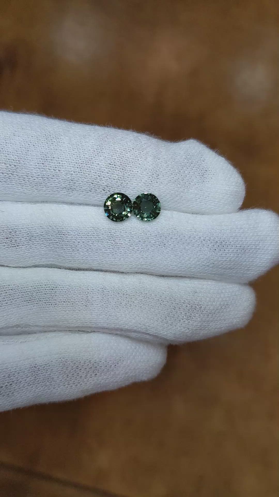 1.72 Ct.Tw.Total Carat Weight Green Sapphire Pair from Ceylon (Sri Lanka) Size Video