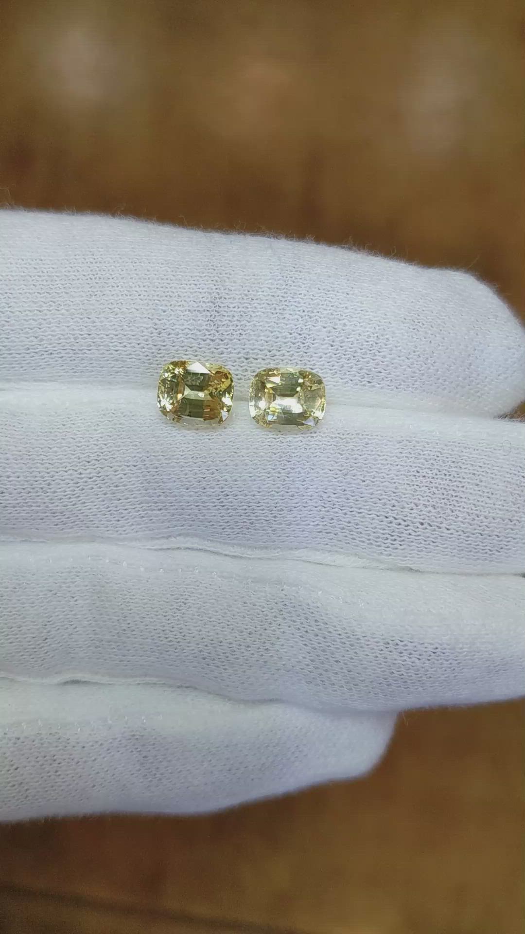 4.33 Ct.Tw.Total Carat Weight Yellow Sapphire Pair from Ceylon (Sri Lanka) Size Video