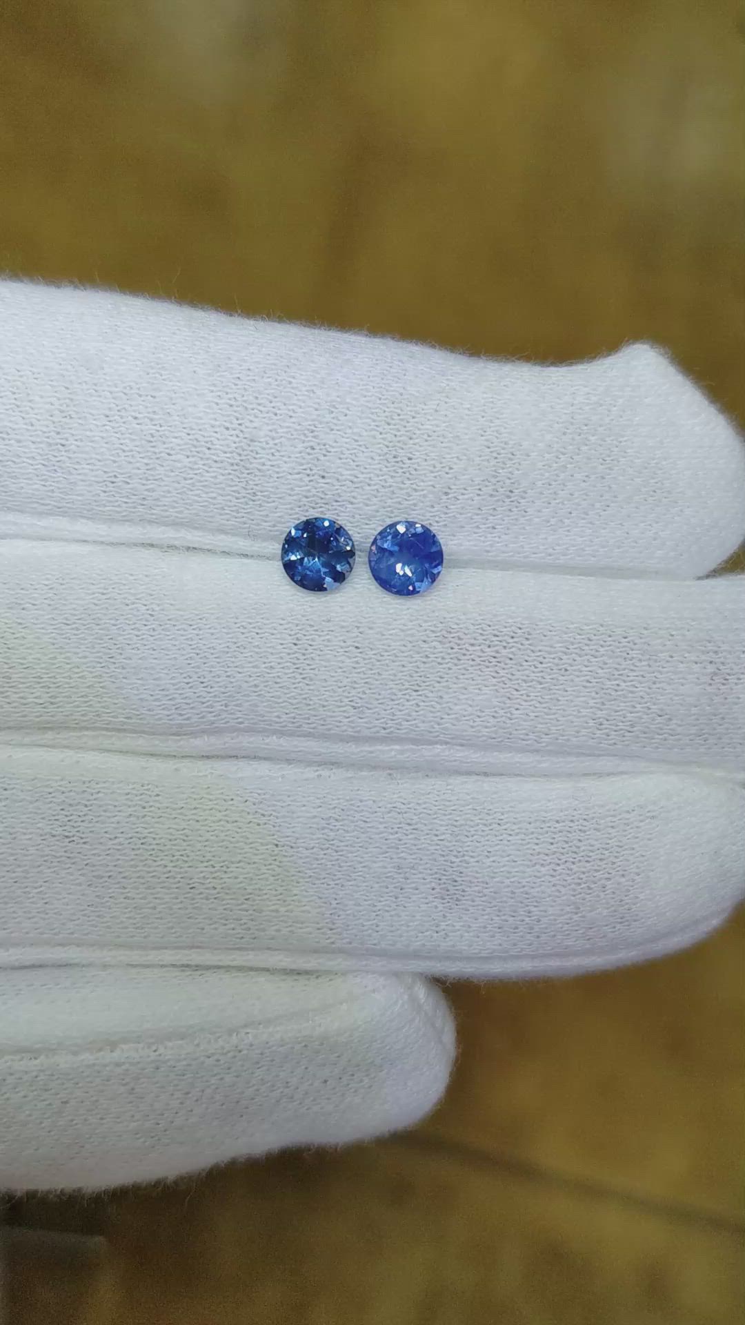 1.13 Ct.Tw.Total Carat Weight Blue Sapphire Pair from Ceylon (Sri Lanka) Size Video