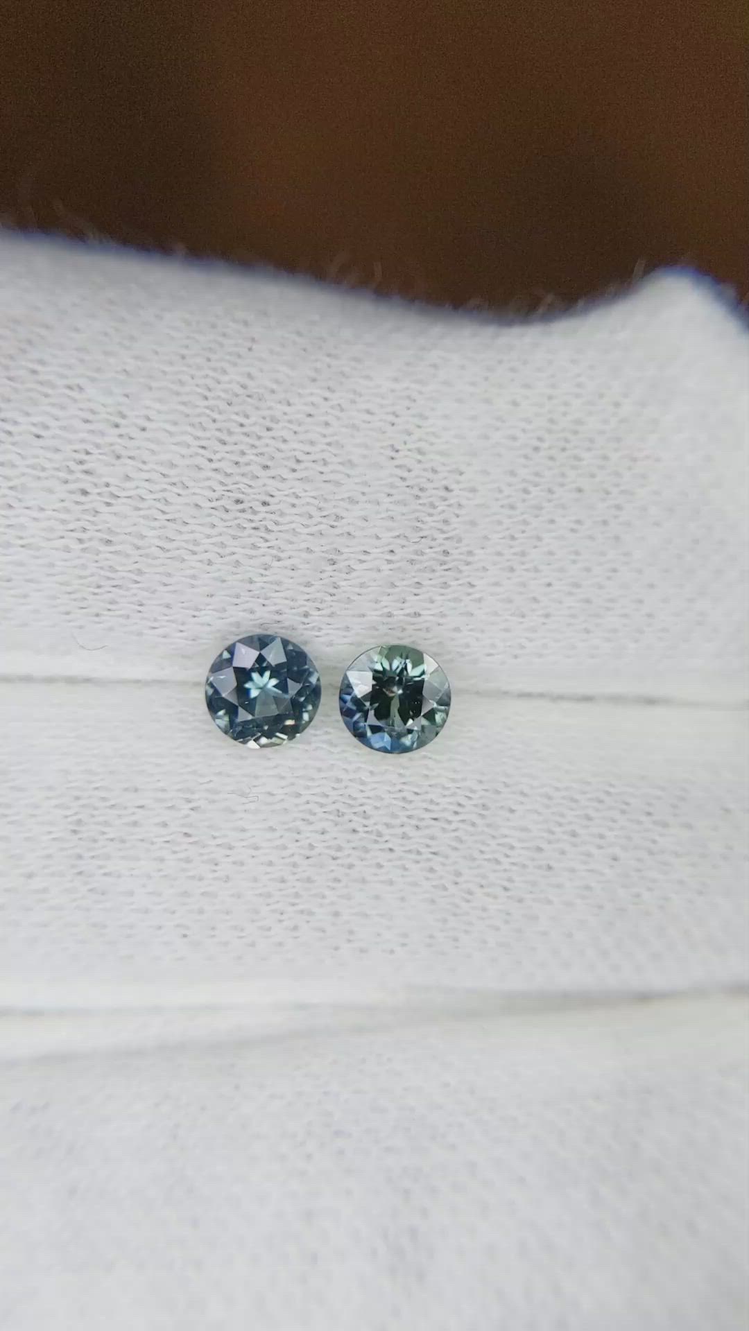 0.85&nbsp;Ct.Tw.Total Carat Weight Greenish Blue Sapphire Pair from Madagascar Size Video