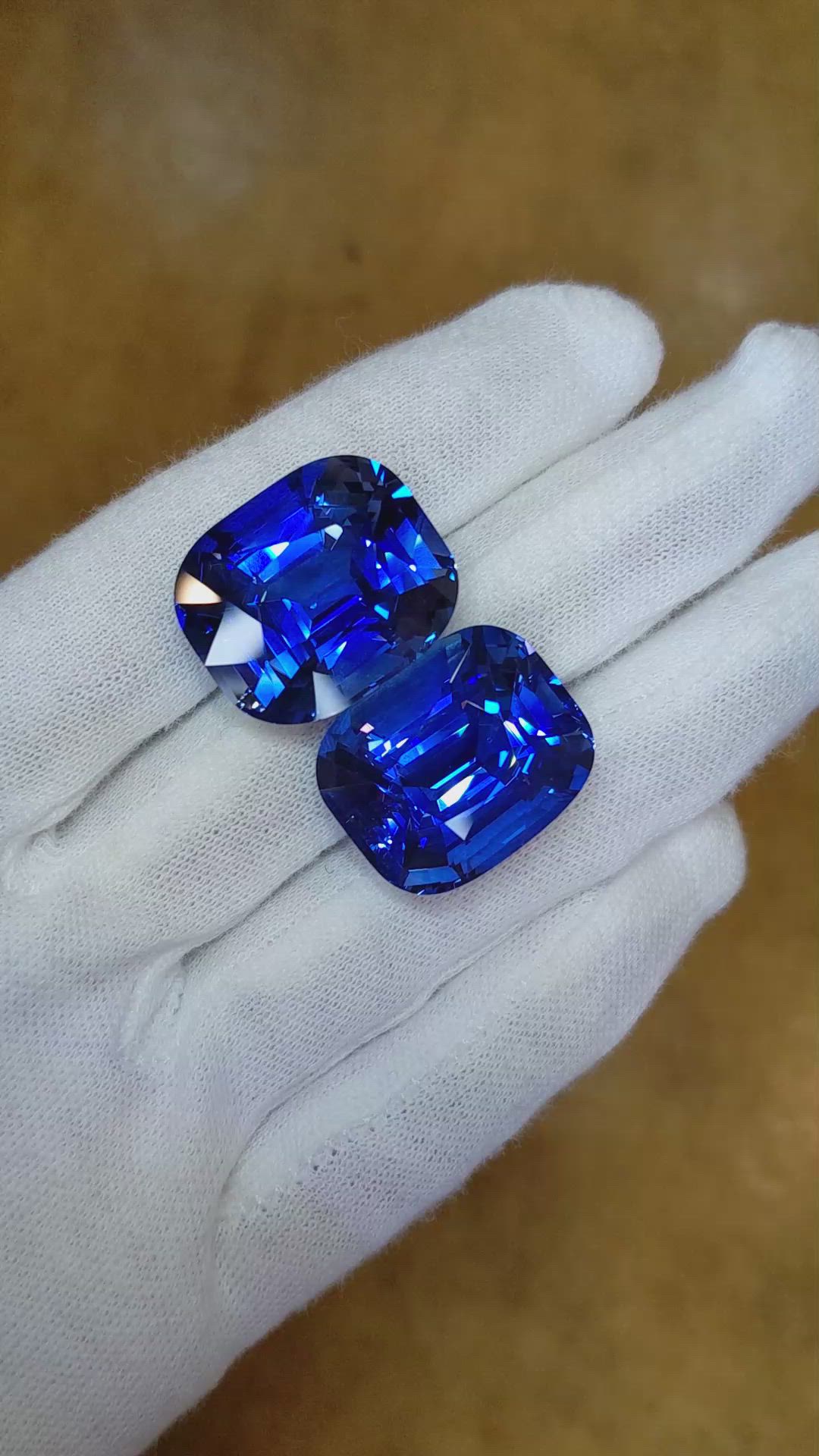 89.15&nbsp;Ct.Tw.Total Carat Weight Blue Sapphire Pair from Ceylon (Sri Lanka) Size Video