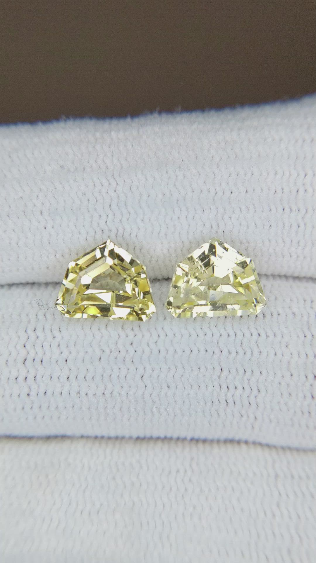 4.40 Ct.Tw.Total Carat Weight Yellow Sapphire Pair from Ceylon (Sri Lanka) Size Video