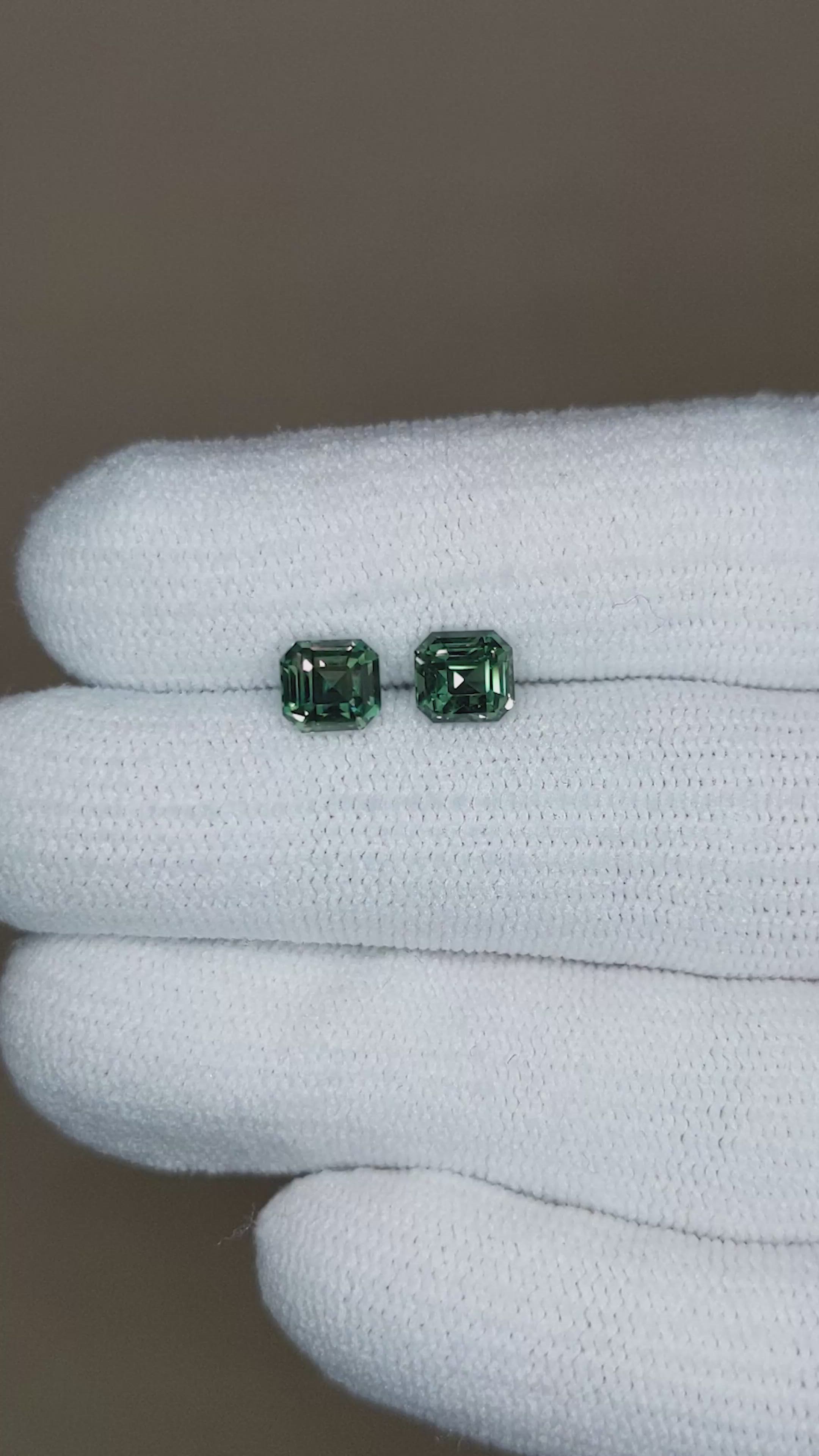 2.08 Ct.Tw.Total Carat Weight Bluish Green Sapphire Pair from Ceylon (Sri Lanka) Size Video