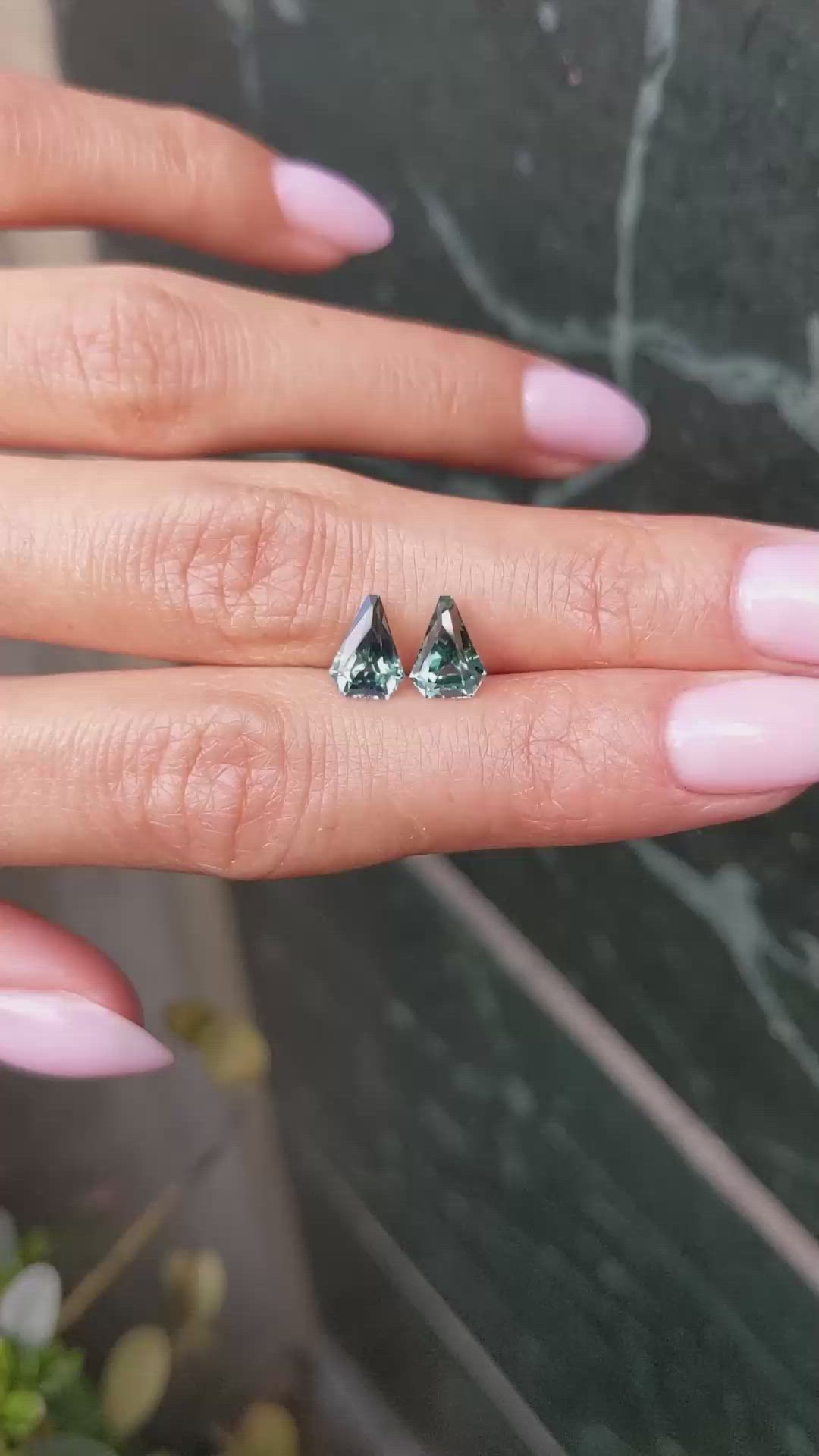 2.58&nbsp;Ct.Tw.Total Carat Weight Bluish Green Sapphire Pair from Madagascar Size Video