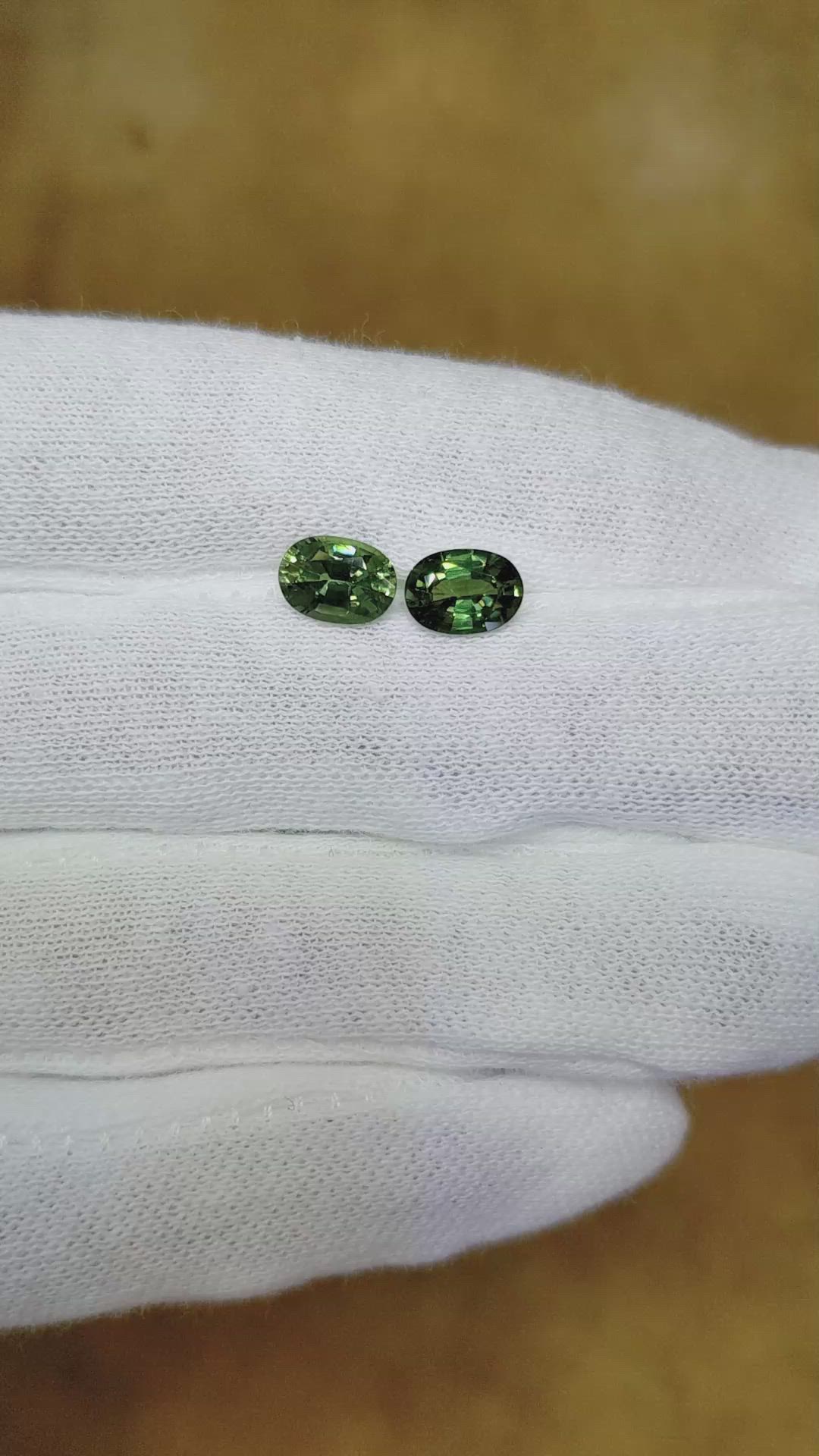 2.49&nbsp;Ct.Tw.Total Carat Weight Bluish Green Sapphire Pair from Madagascar Size Video
