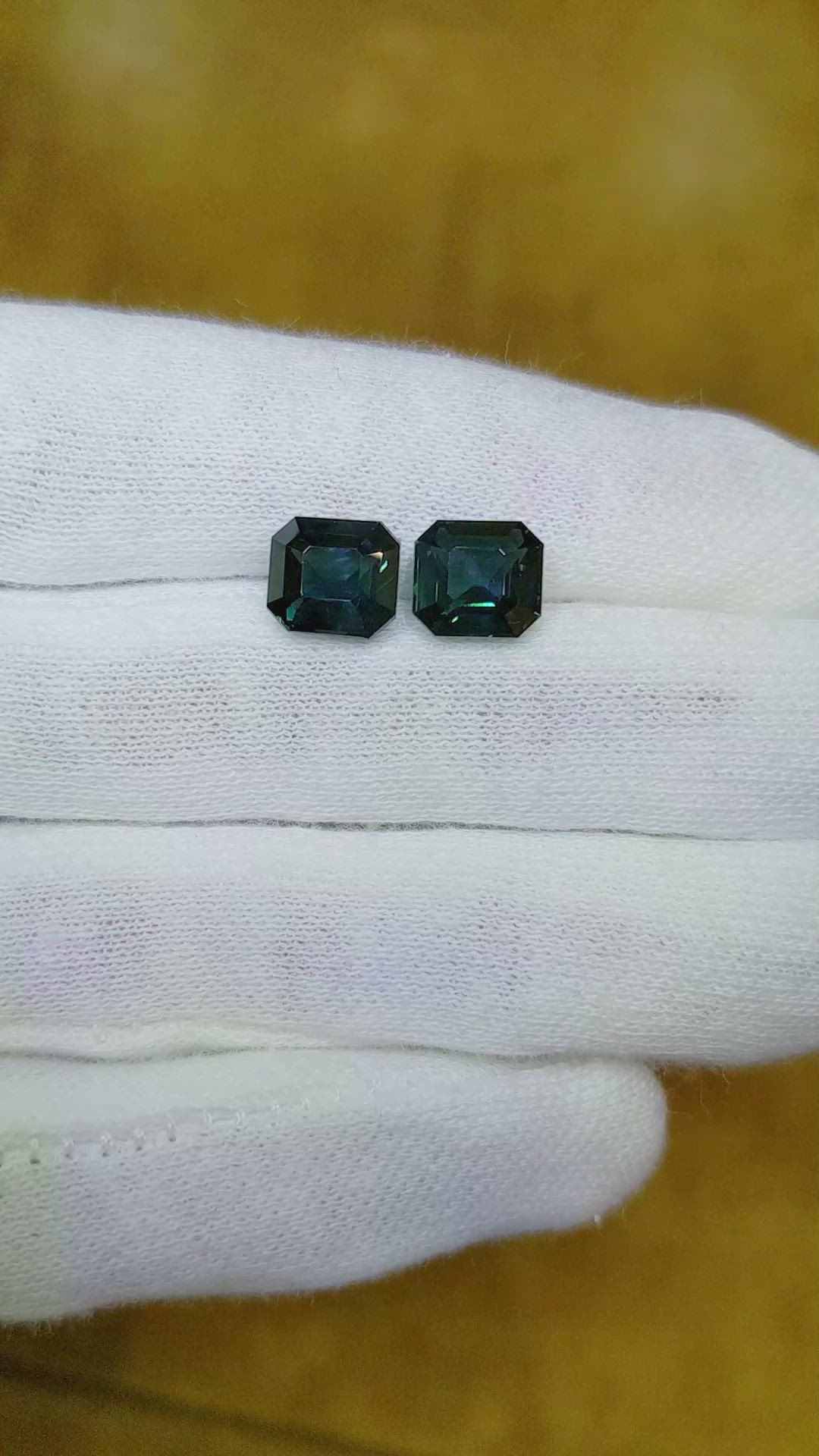 6.07 Ct.Tw.Total Carat Weight Bluish Green Sapphire Pair from Madagascar Size Video
