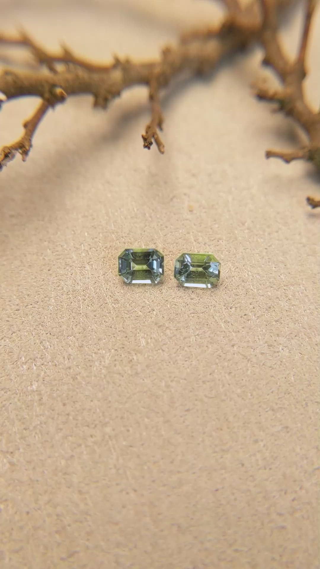 0.50 Ct.Tw.Total Carat Weight Green Sapphire Pair from Madagascar Size Video