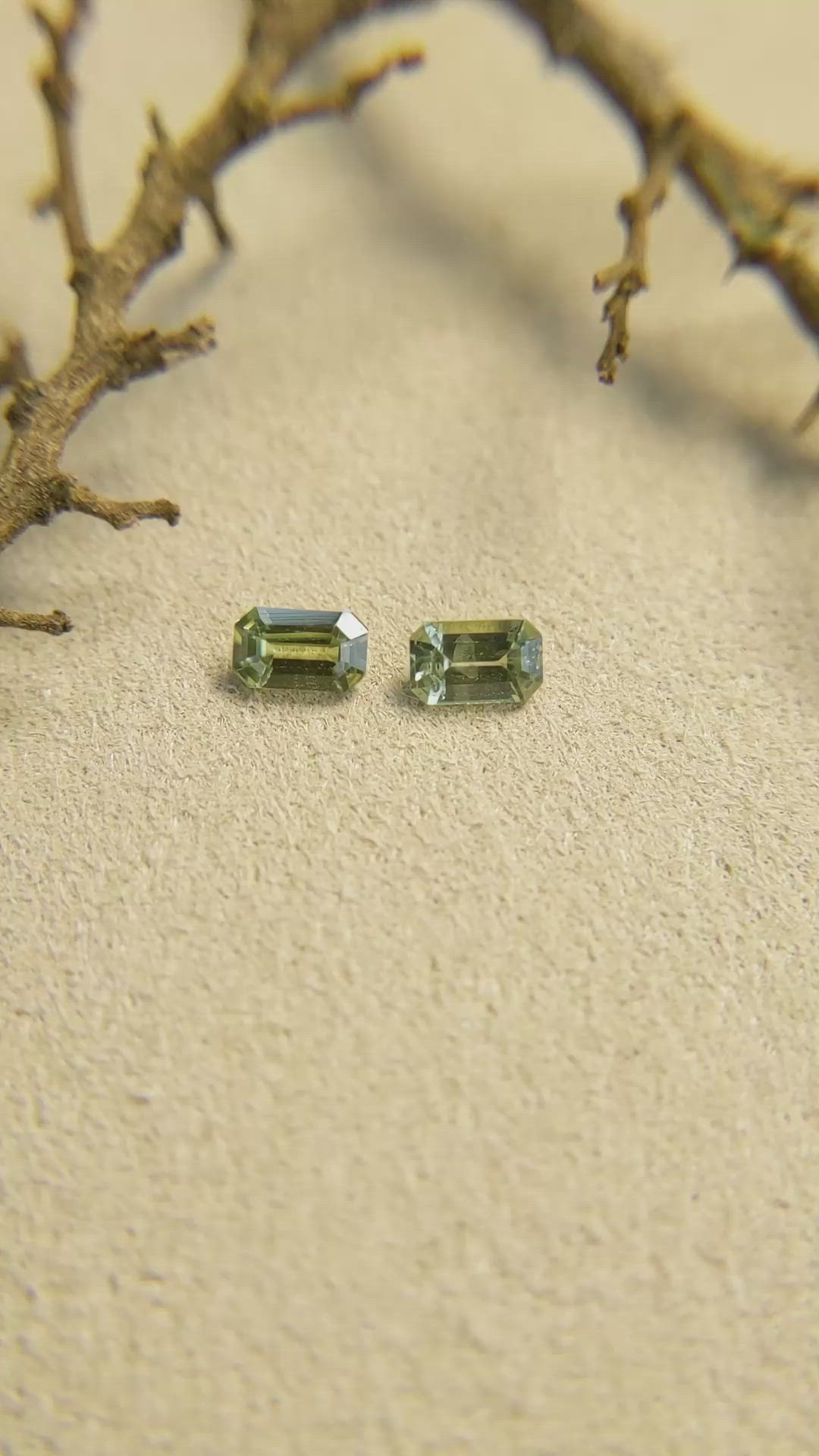 0.60 Ct.Tw.Total Carat Weight Yellowish Green Sapphire Pair from Madagascar Size Video