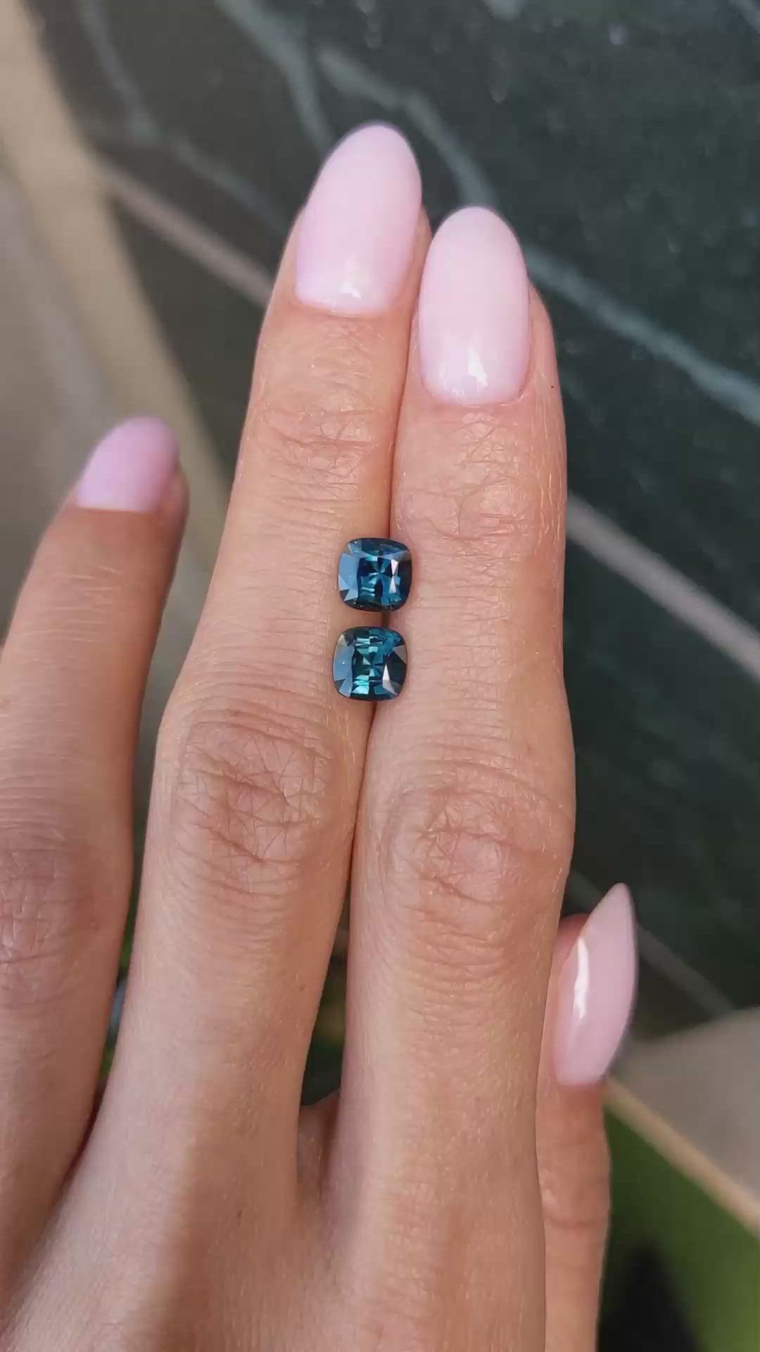 2.36 Ct.Tw.Total Carat Weight Greenish Blue Sapphire Pair from Madagascar Size Video
