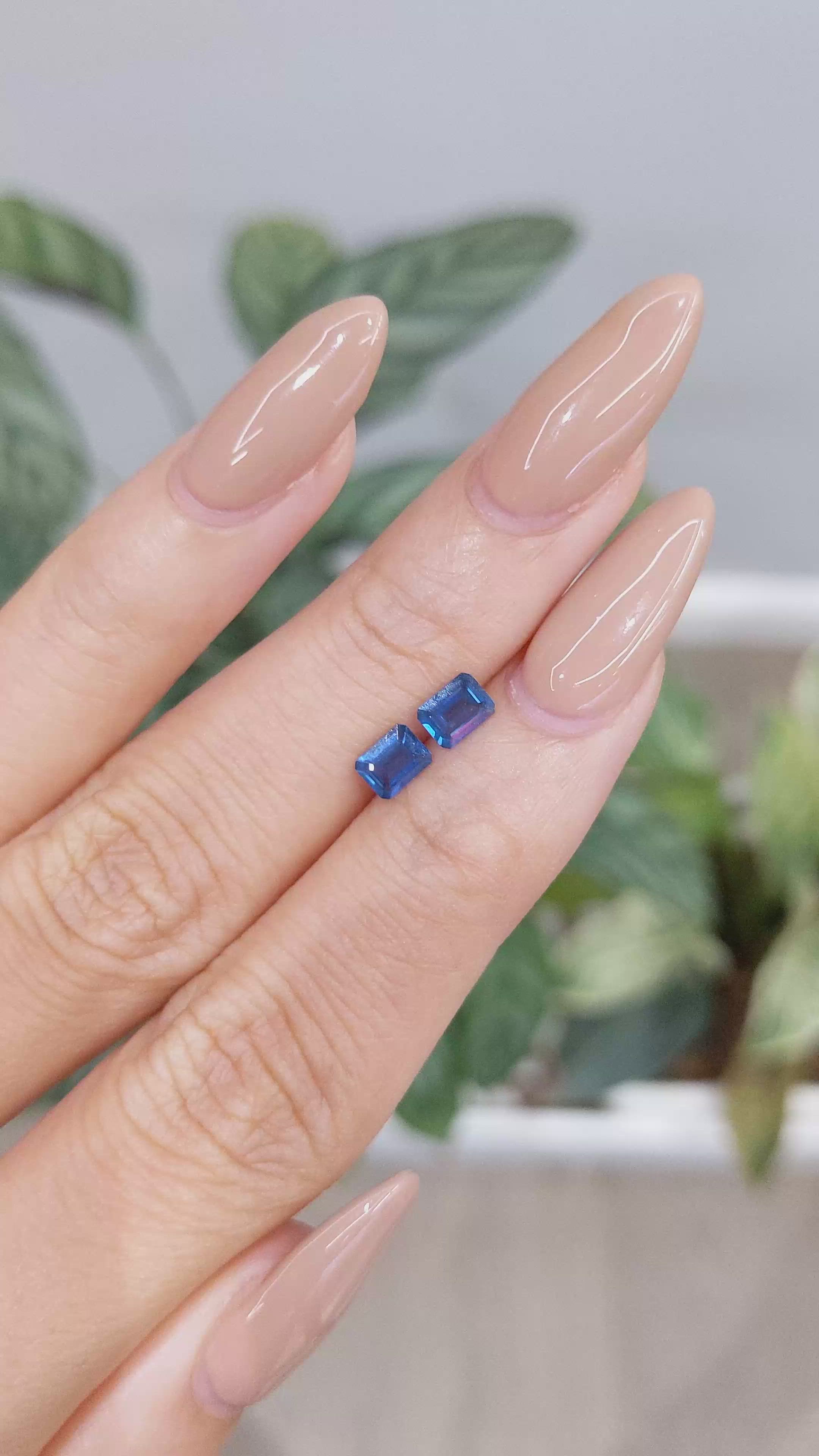 0.83 Ct.Tw.Total Carat Weight Blue Sapphire Pair from Thailand Size Video