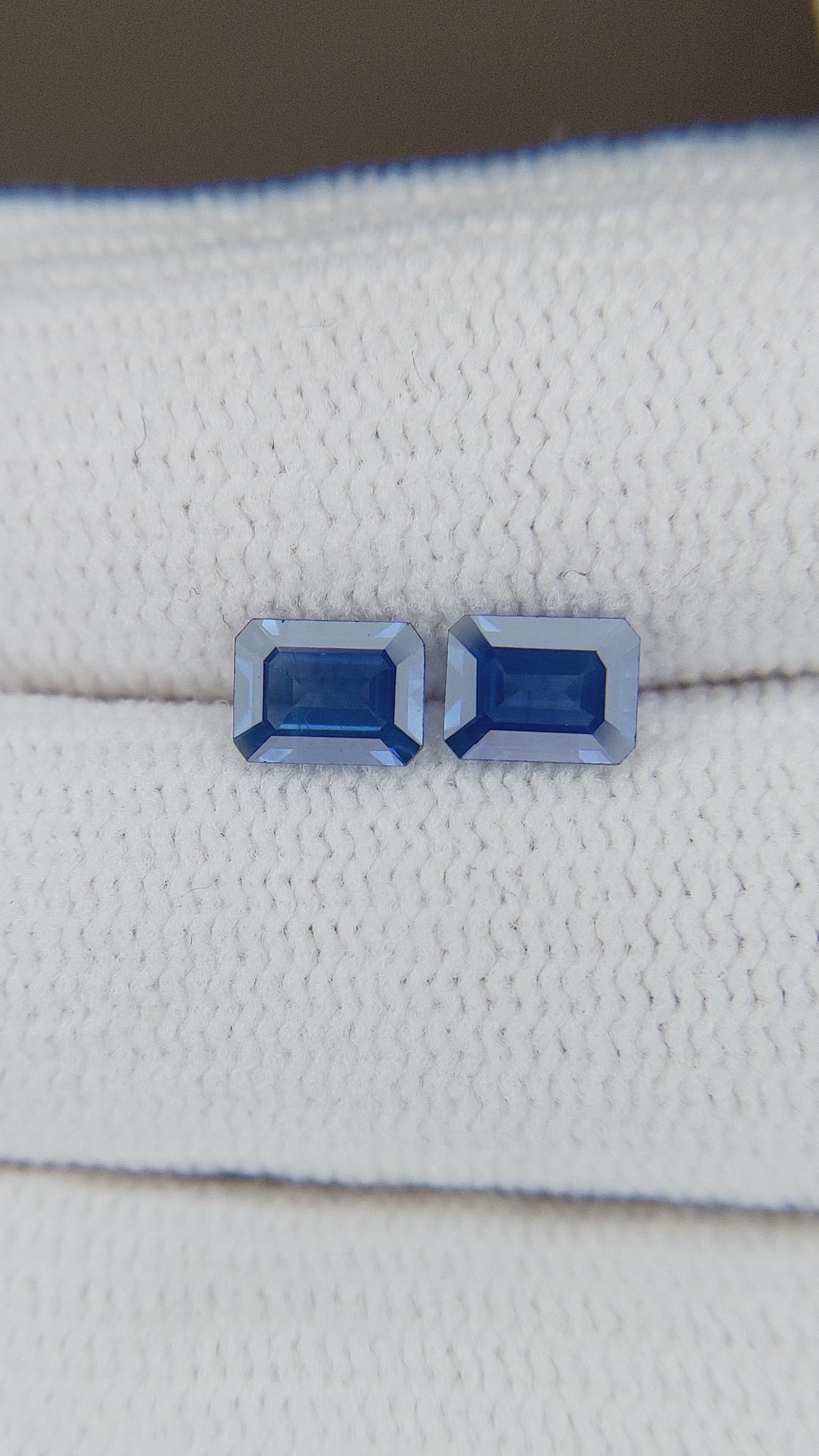 0.83 Ct.Tw.Total Carat Weight Blue Sapphire Pair from Thailand Size Video