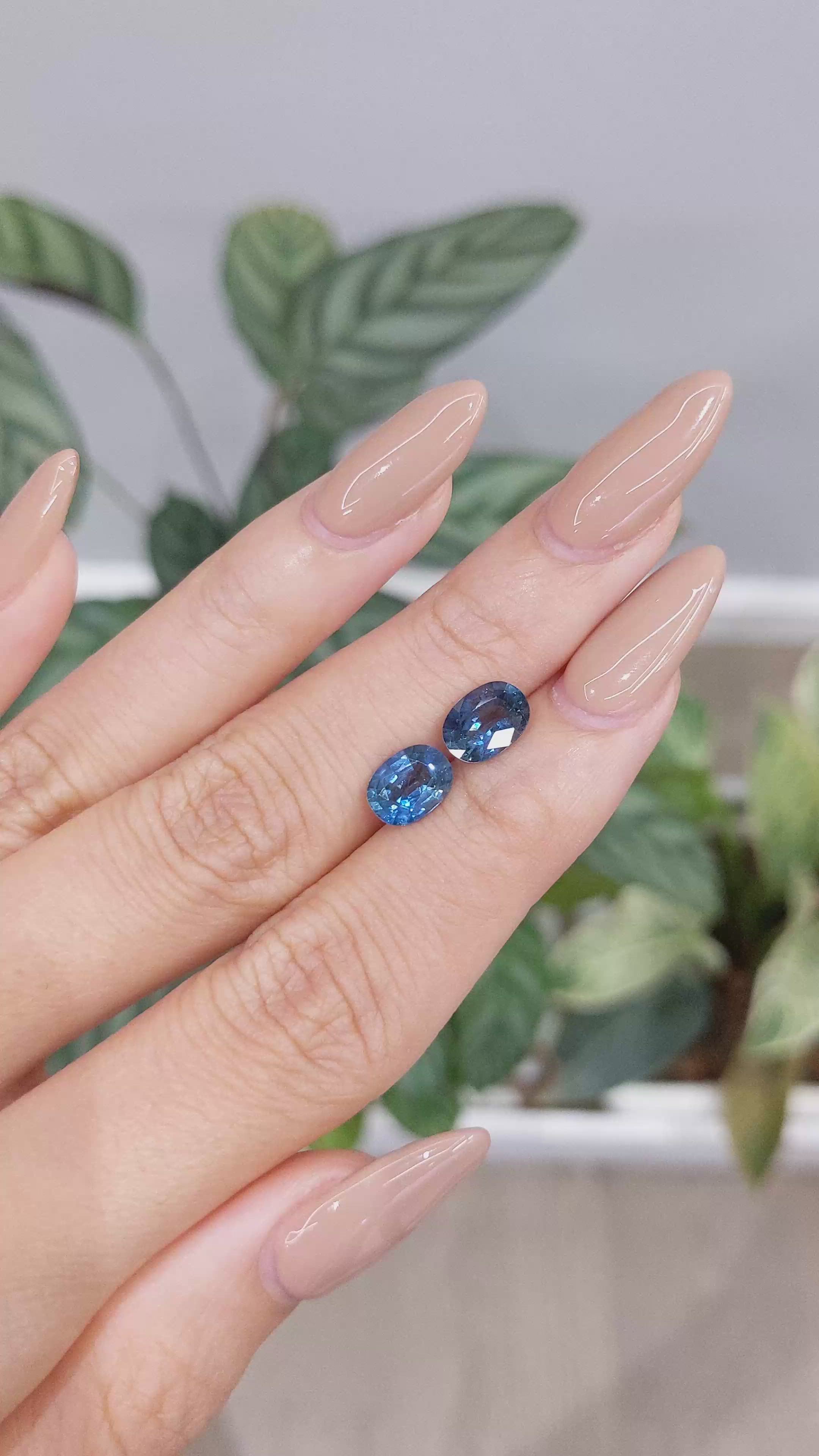 2.98&nbsp;Ct.Tw.Total Carat Weight Blue Sapphire Pair from Ceylon (Sri Lanka) Size Video