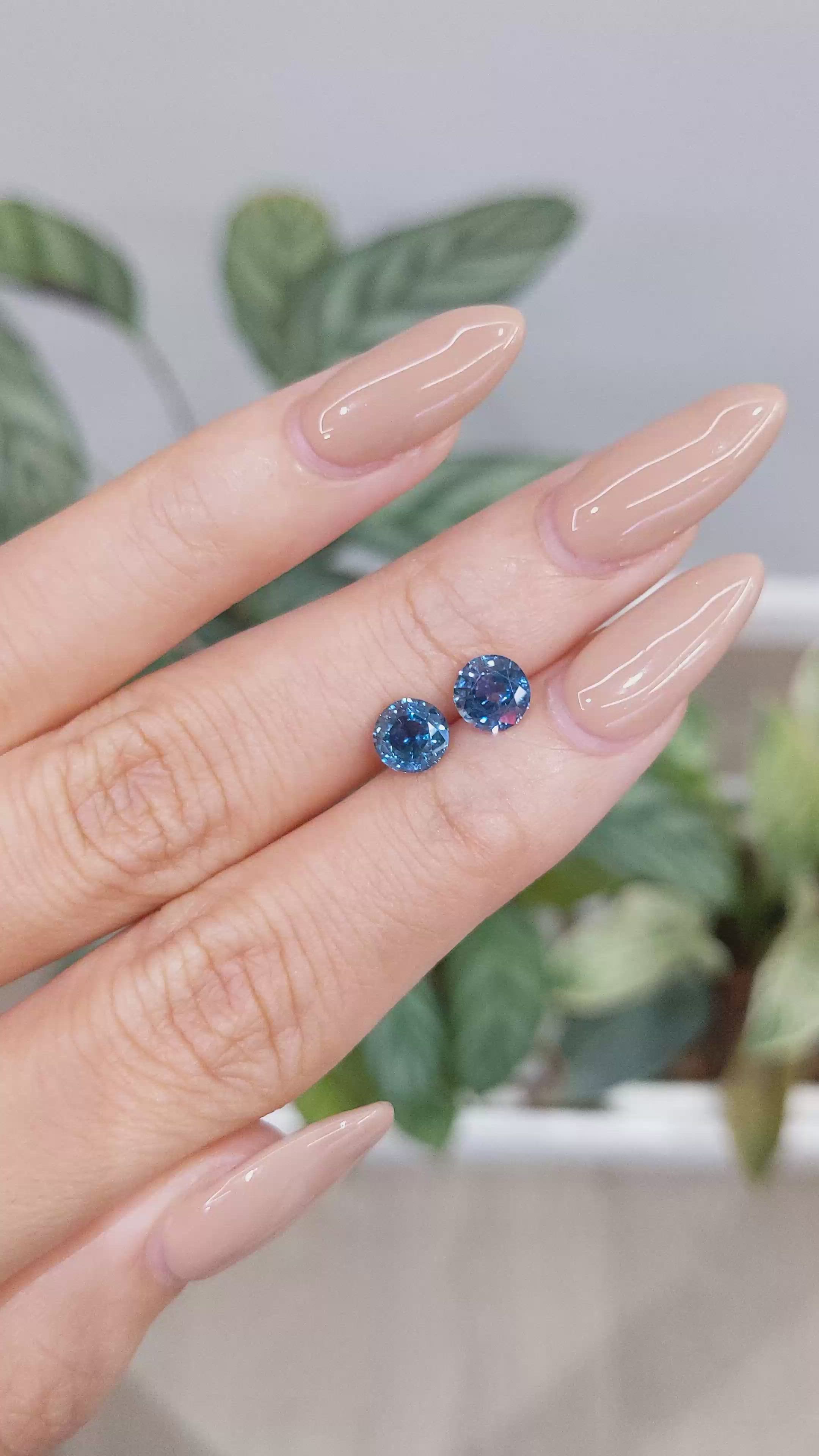 2.14&nbsp;Ct.Tw.Total Carat Weight Blue Sapphire Pair from Madagascar Size Video