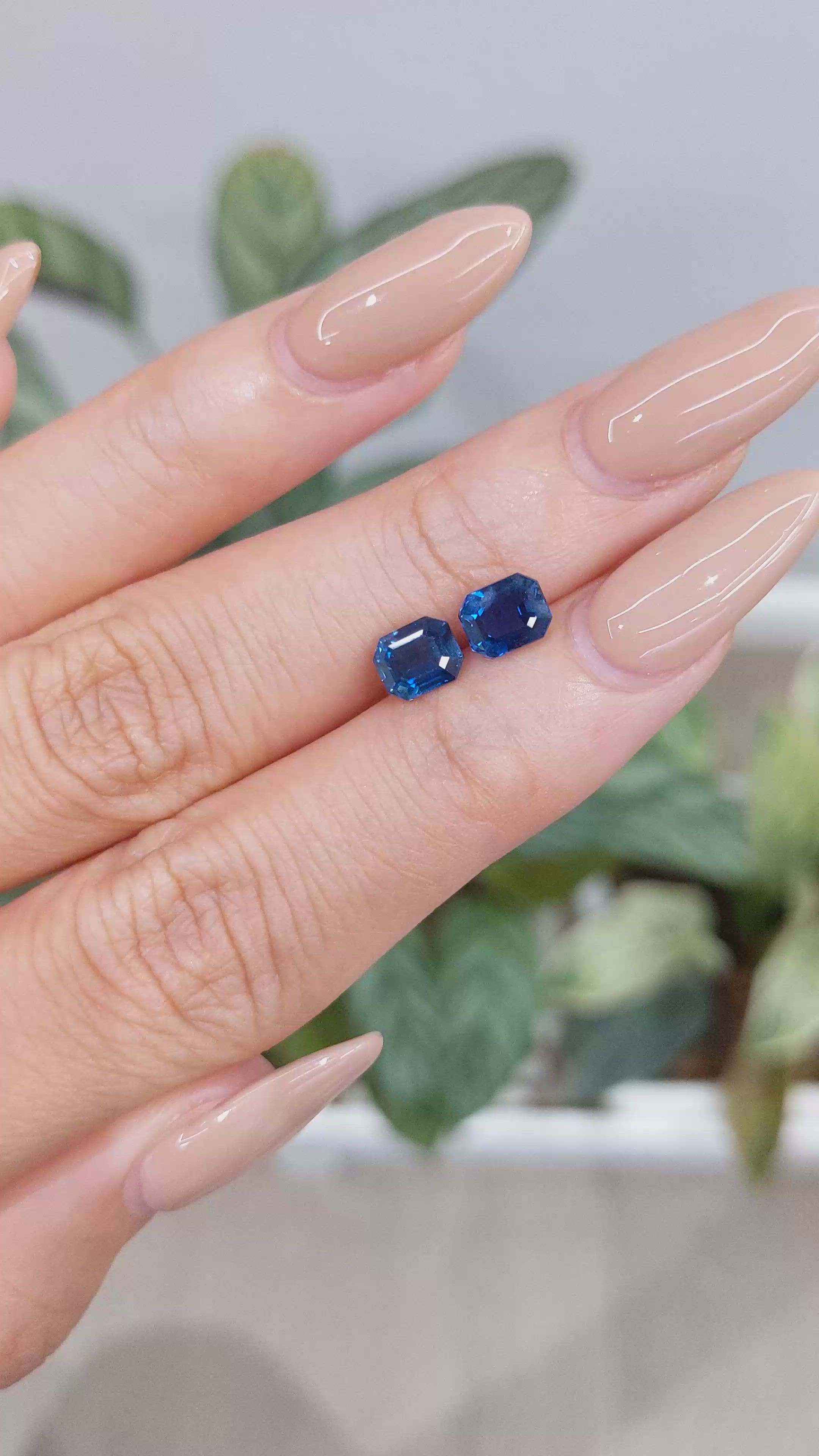 2.12&nbsp;Ct.Tw.Total Carat Weight Blue Sapphire Pair from Madagascar Size Video