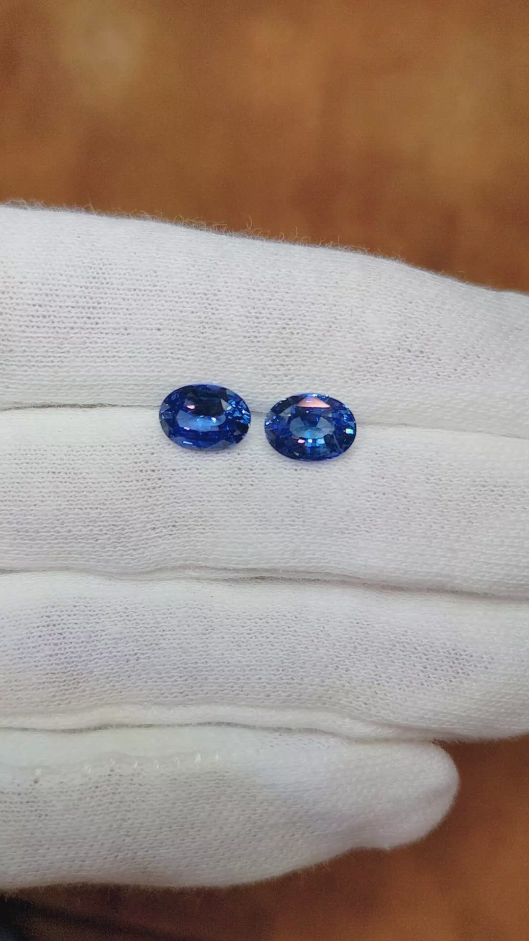 3.65 Ct.Tw.Total Carat Weight Blue Sapphire Pair from Ceylon (Sri Lanka) Size Video