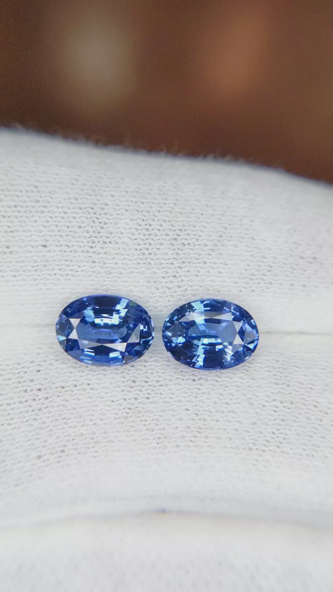 3.65 Ct.Tw.Total Carat Weight Blue Sapphire Pair from Ceylon (Sri Lanka) Size Video