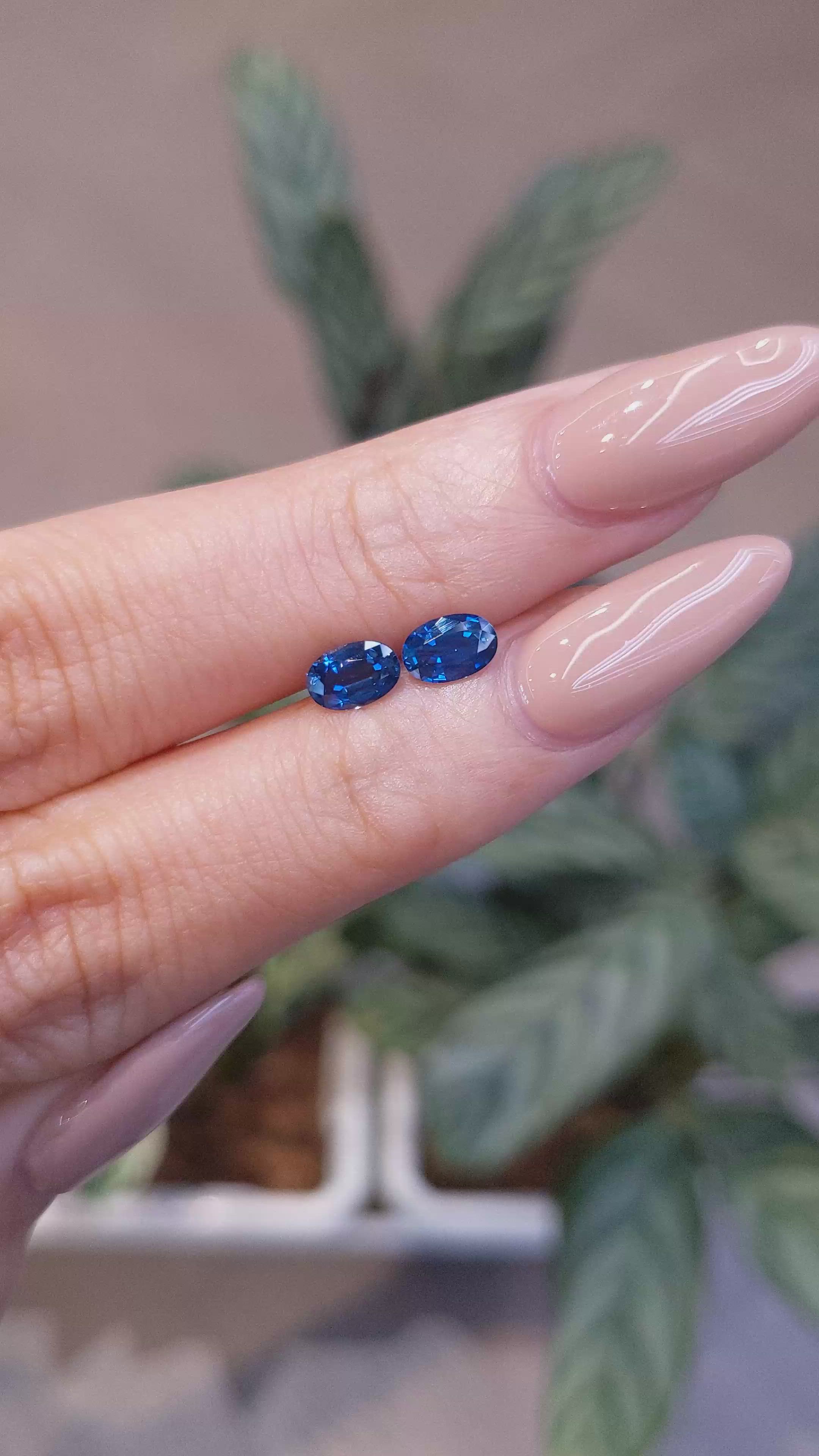 1.22 Ct.Tw.Total Carat Weight Blue Sapphire Pair from Ceylon (Sri Lanka) Size Video