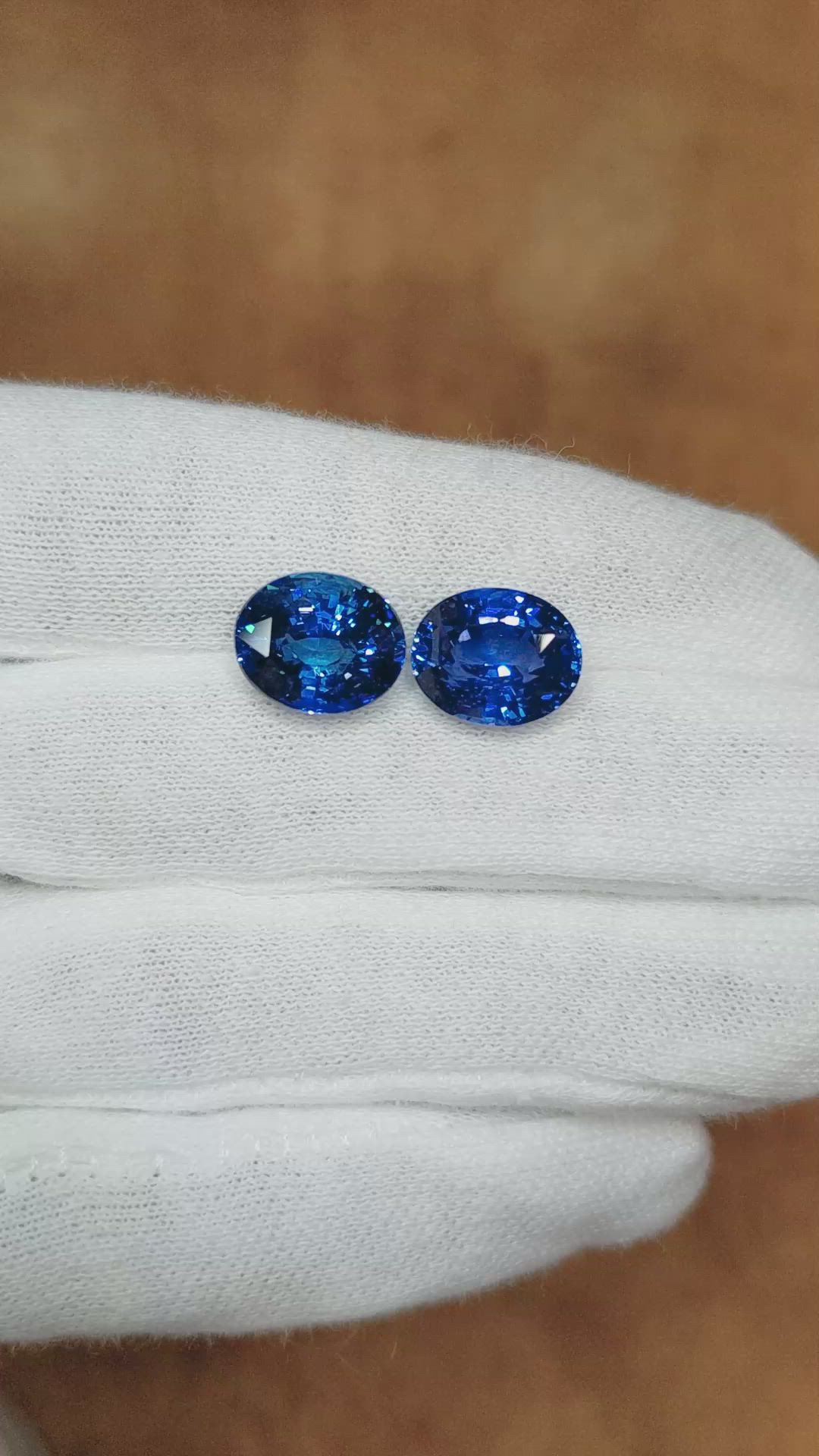 13.17 Ct.Tw.Total Carat Weight Blue Sapphire Pair from Ceylon (Sri Lanka) Size Video