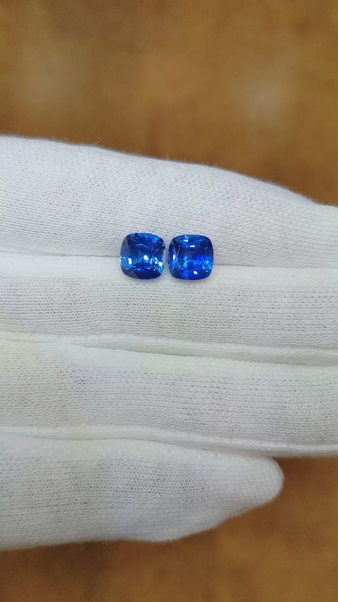 4.47 Ct.Tw.Total Carat Weight Blue Sapphire Pair from Ceylon (Sri Lanka) Size Video